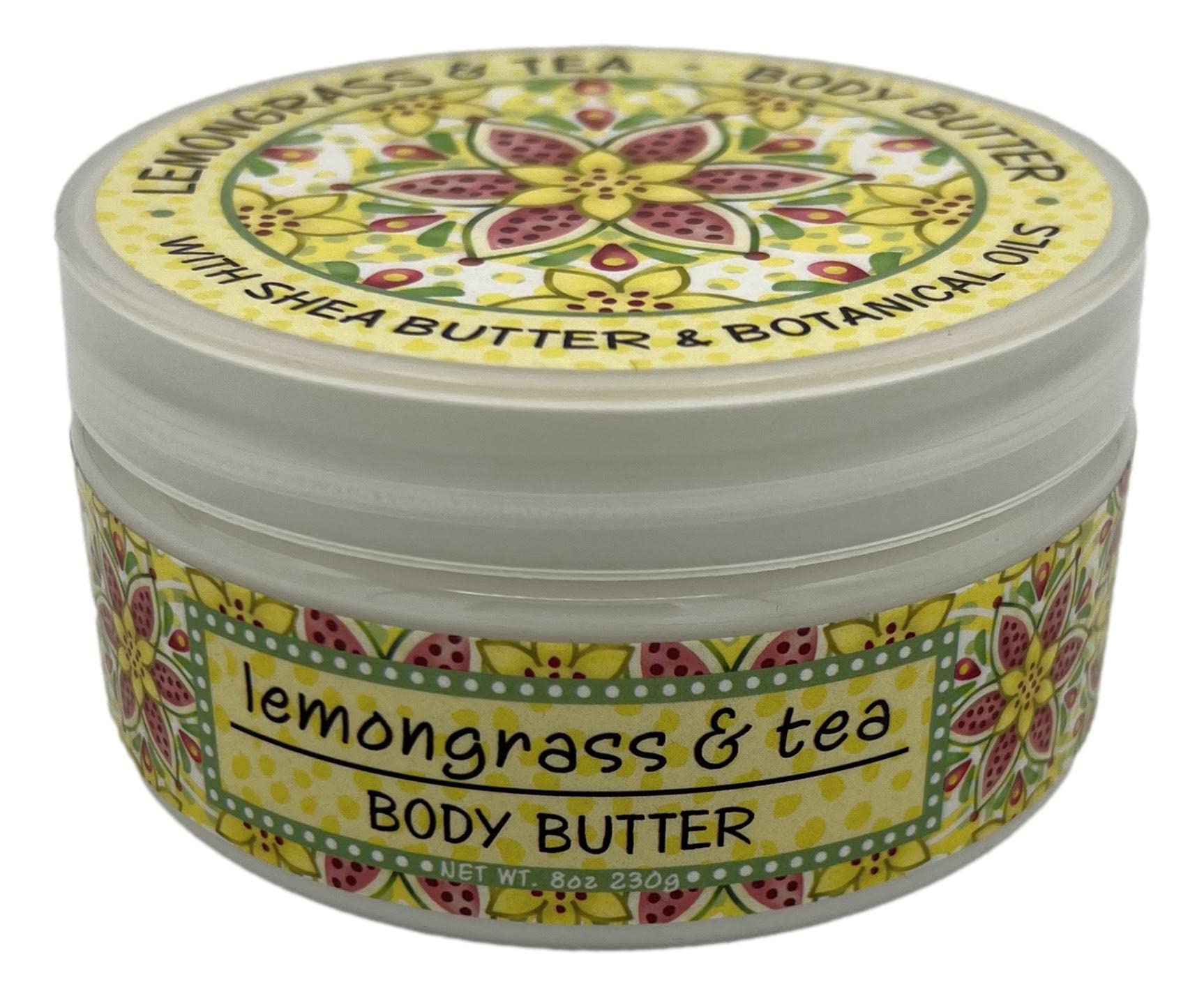Greenwich Bay Trading Company Lemongrass & Tea Shea Cocoa Butter Body Butter - Moisturizing Cream for Dry Skin - 8 oz Tub - Perfect for Spa Days & Gift Sets