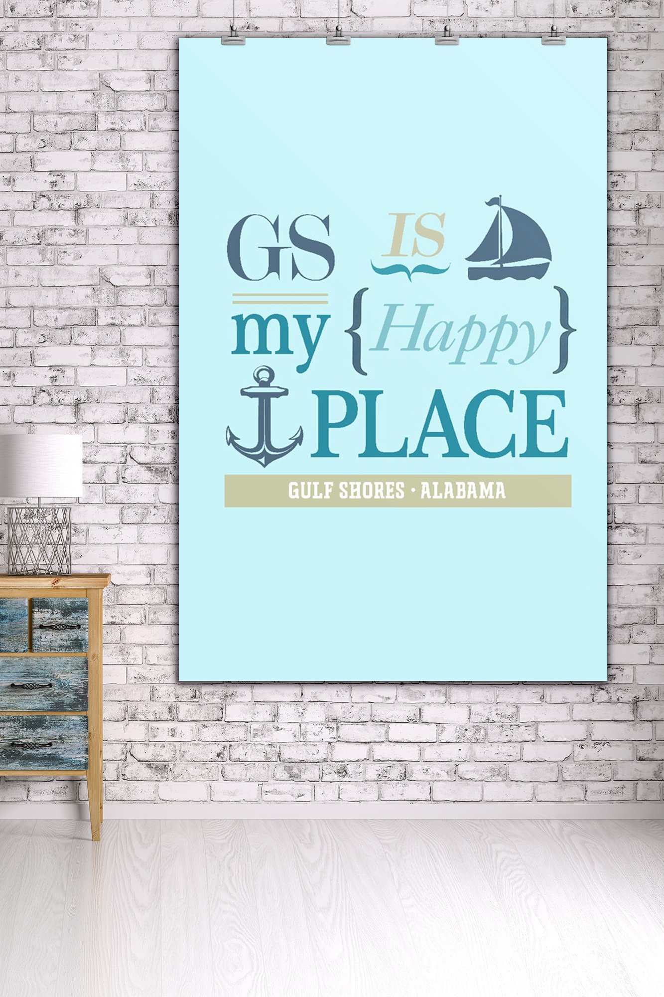Gulf Shores Alabama Travel Poster - 36x54 Giclee Gallery Print, Coastal Wall Art Decor for Beach House, Office & Living Room | GS is My Happy Place Teal Edition