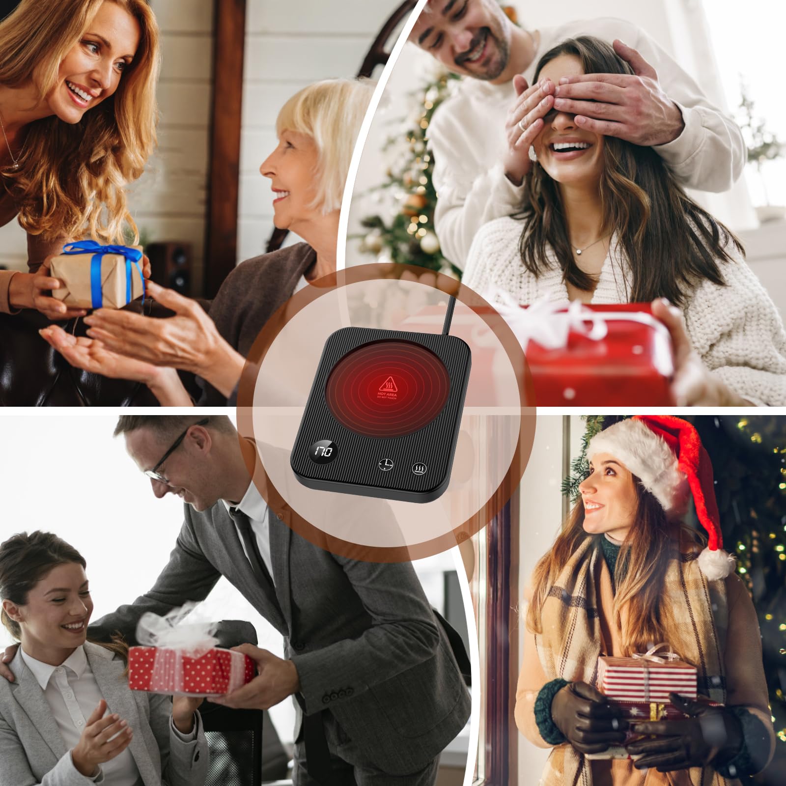 3-Temperature Coffee Mug Warmer with Auto Shut-Off - Anti-Scalding Silicone Desk Warmer for Tea, Hot Chocolate & Beverages - Portable Electric Cup Warmer for Office, Home & Travel Use