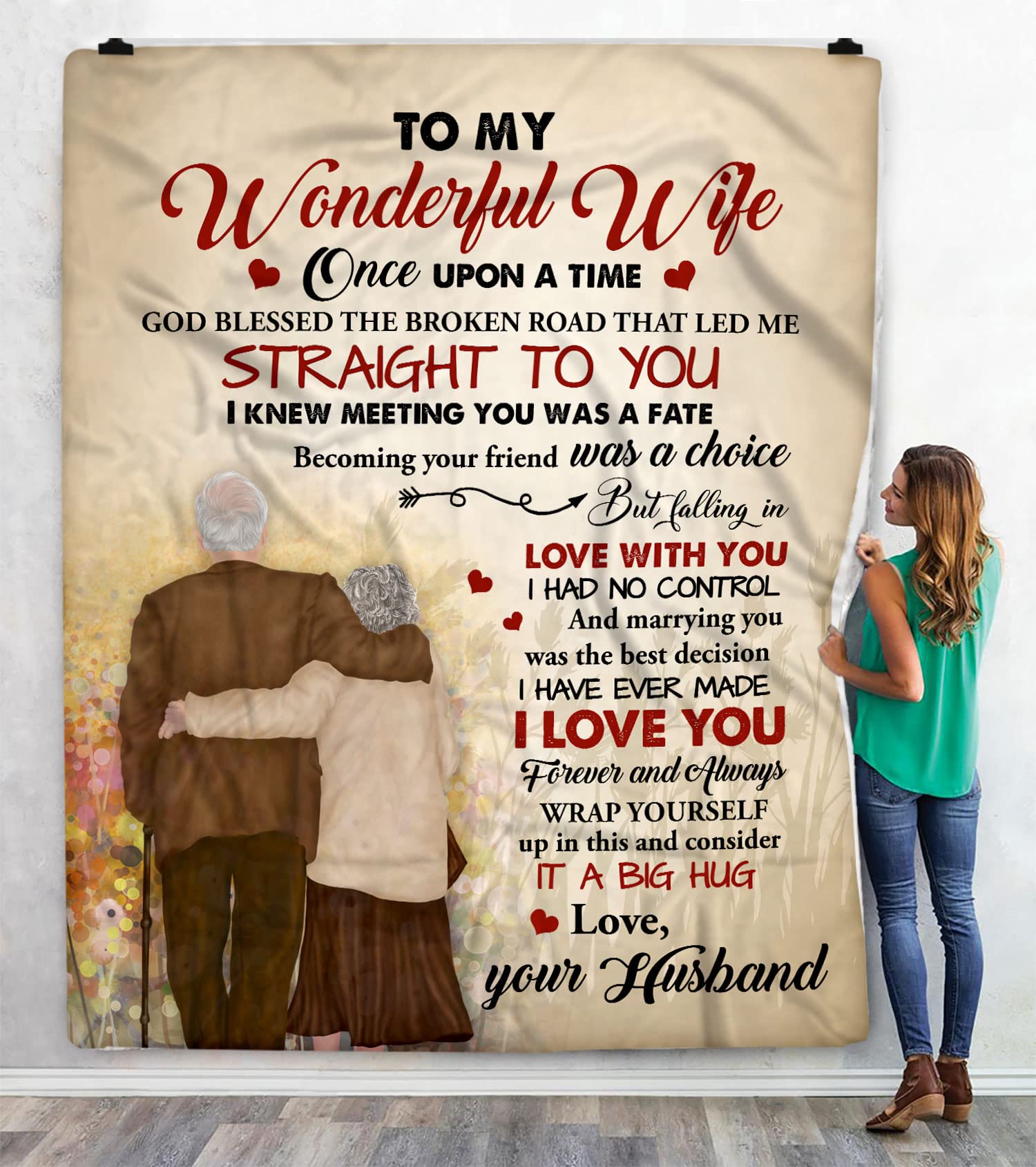 Personalized 'To My Wonderful Wife' Custom Throw Blanket - Romantic Love Letter Design with Custom Name - Perfect Valentine's Day, Wedding & Anniversary Gift for Her - Cozy Couple Gift for Bedroom, Sofa & Romantic Nights