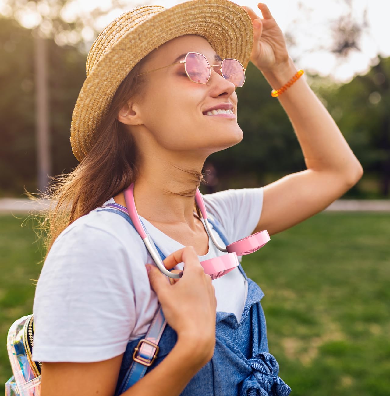 Portable Neck Fan Rechargeable - Hands-Free Personal Fan with 3 Speed Adjustable & 360° Rotation - Mini USB Wearable Neckband Fan for Sports, Office, Travel, Reading - Blue & Pink Options