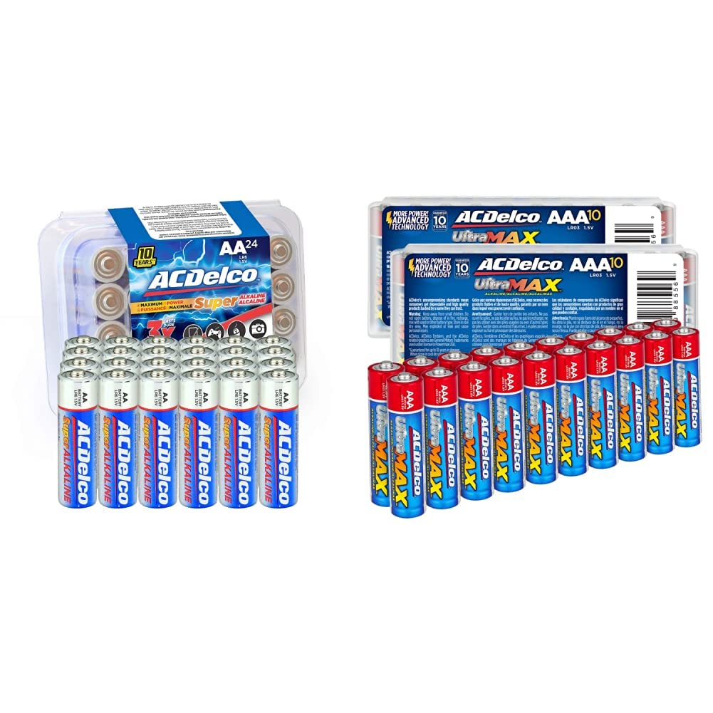 ACDelco 24-Count AA Super Alkaline Batteries & 20-Count AAA UltraMAX Batteries - Advanced Technology, 10-Year Shelf Life, Recloseable Packaging - Perfect for Home Electronics, Toys, and Emergency Kits
