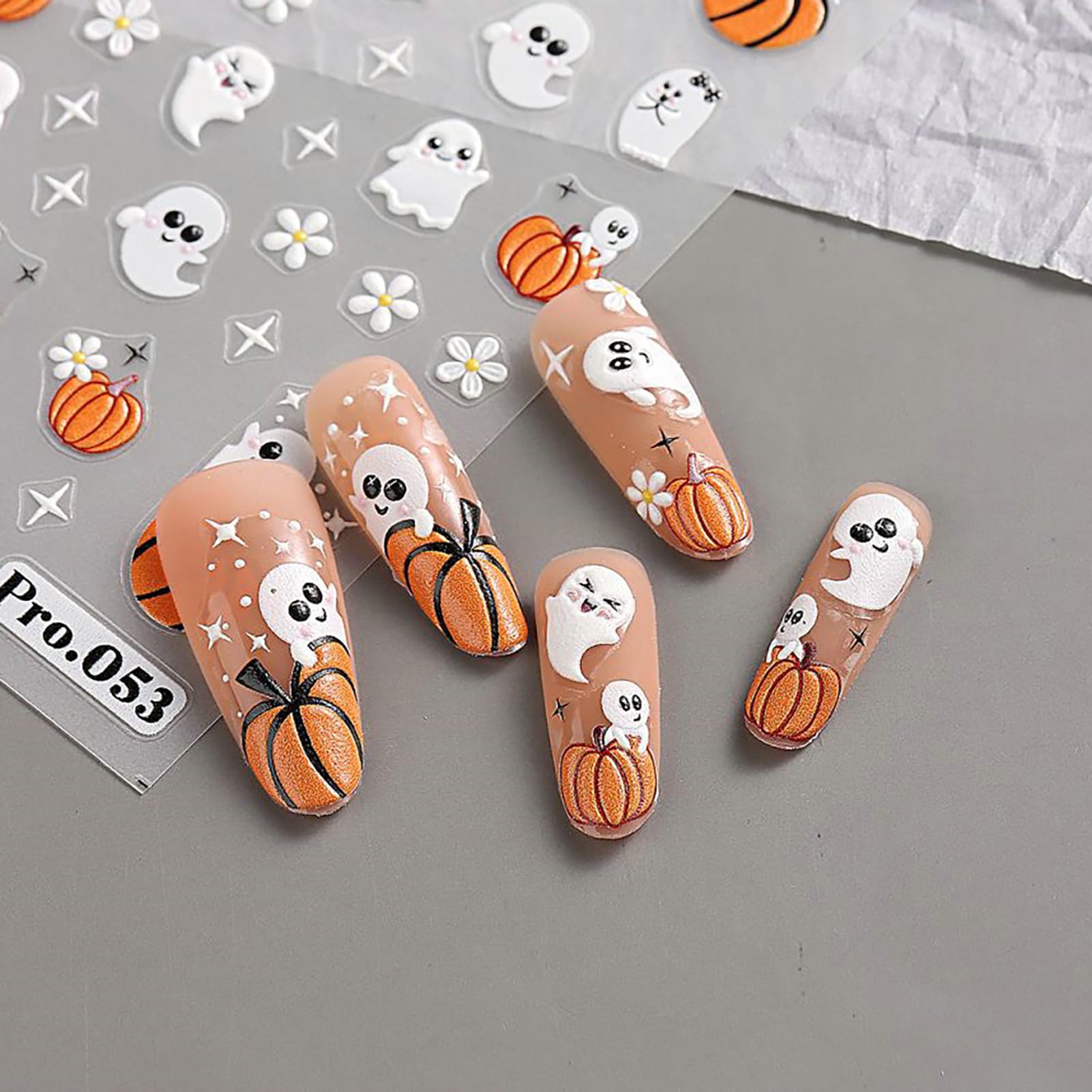 3D Halloween Nail Stickers - 5D Embossed Nail Decals with Pumpkin, Spider Web, Skulls & Eyeballs Designs - Self-Adhesive Nail Art Supplies for DIY Manicure - Perfect for Women, Girls Halloween Parties & Costume Makeup