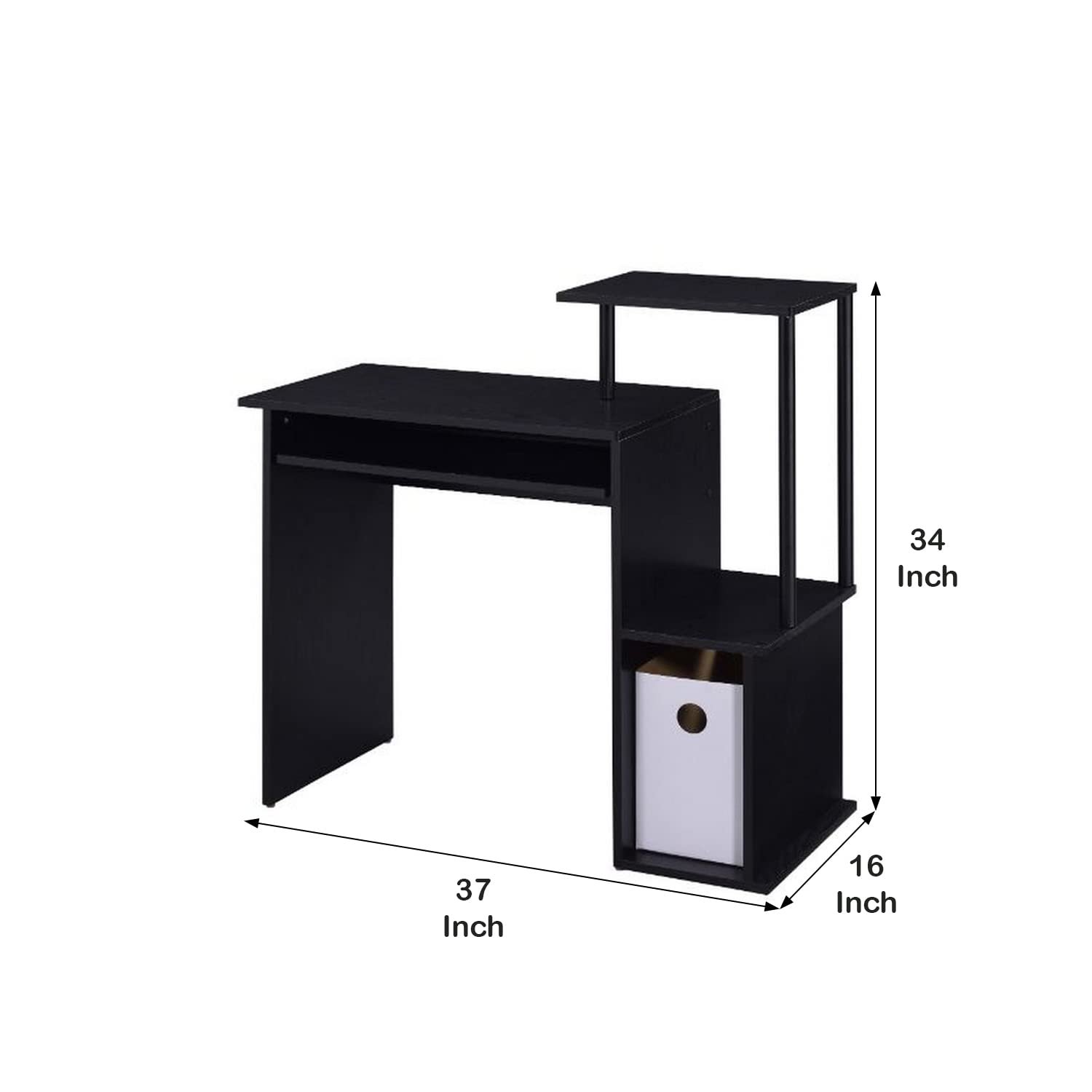 Benjara Black Computer Desk with Built-in Bookshelf - Home Office Desk for Work, Study, and Gaming