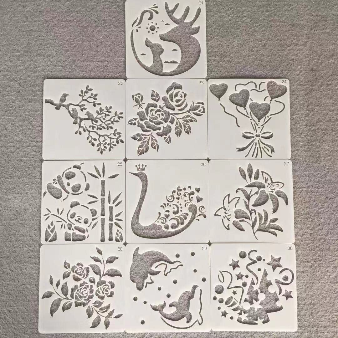 10Pcs 14cm Animal & Nature Stencils Set - Swan, Deer, Panda, Tree for DIY Painting, Scrapbooking, Coloring & Embossing | Perfect for Home Decor, Card Making & Craft Projects