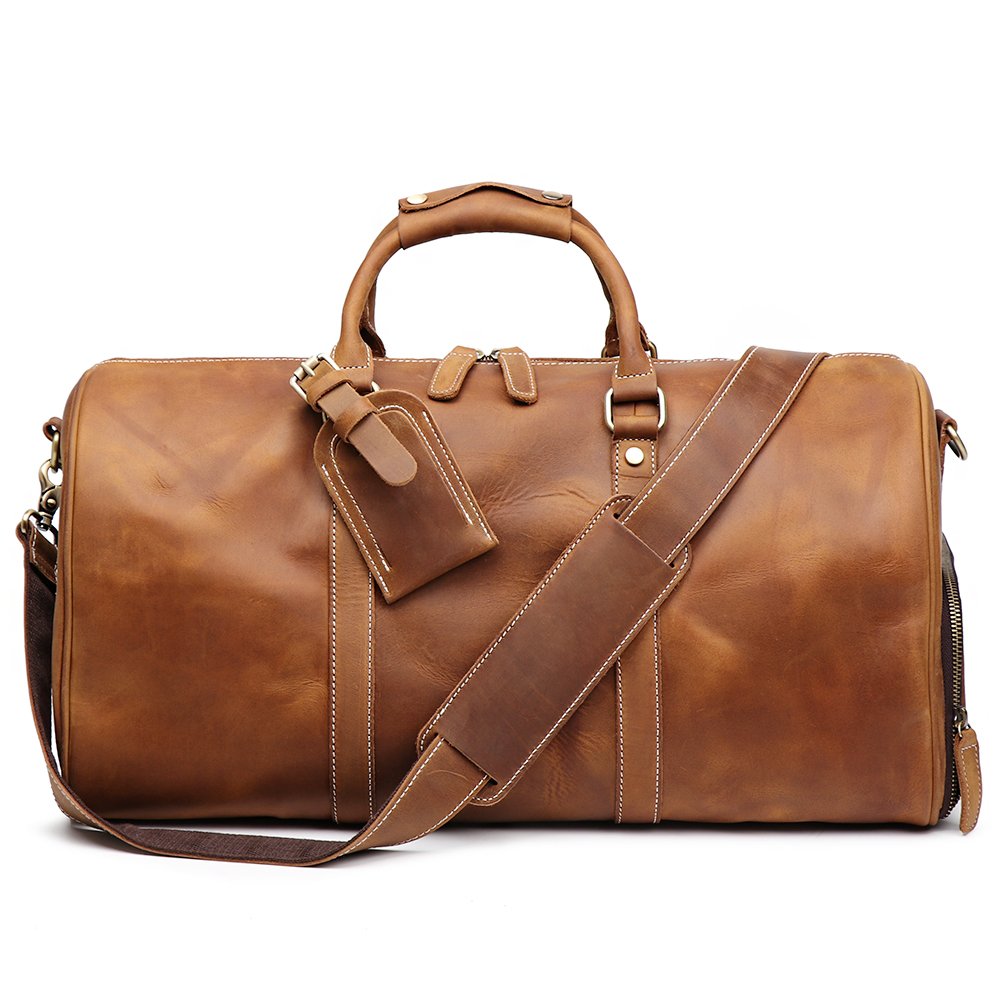 Premium Leather Travel Duffle Bag for Men - Vintage Retro Carry-On Handbag (Brown, X-Large) - Ideal for Business Trips, Gym & Weekend Getaways