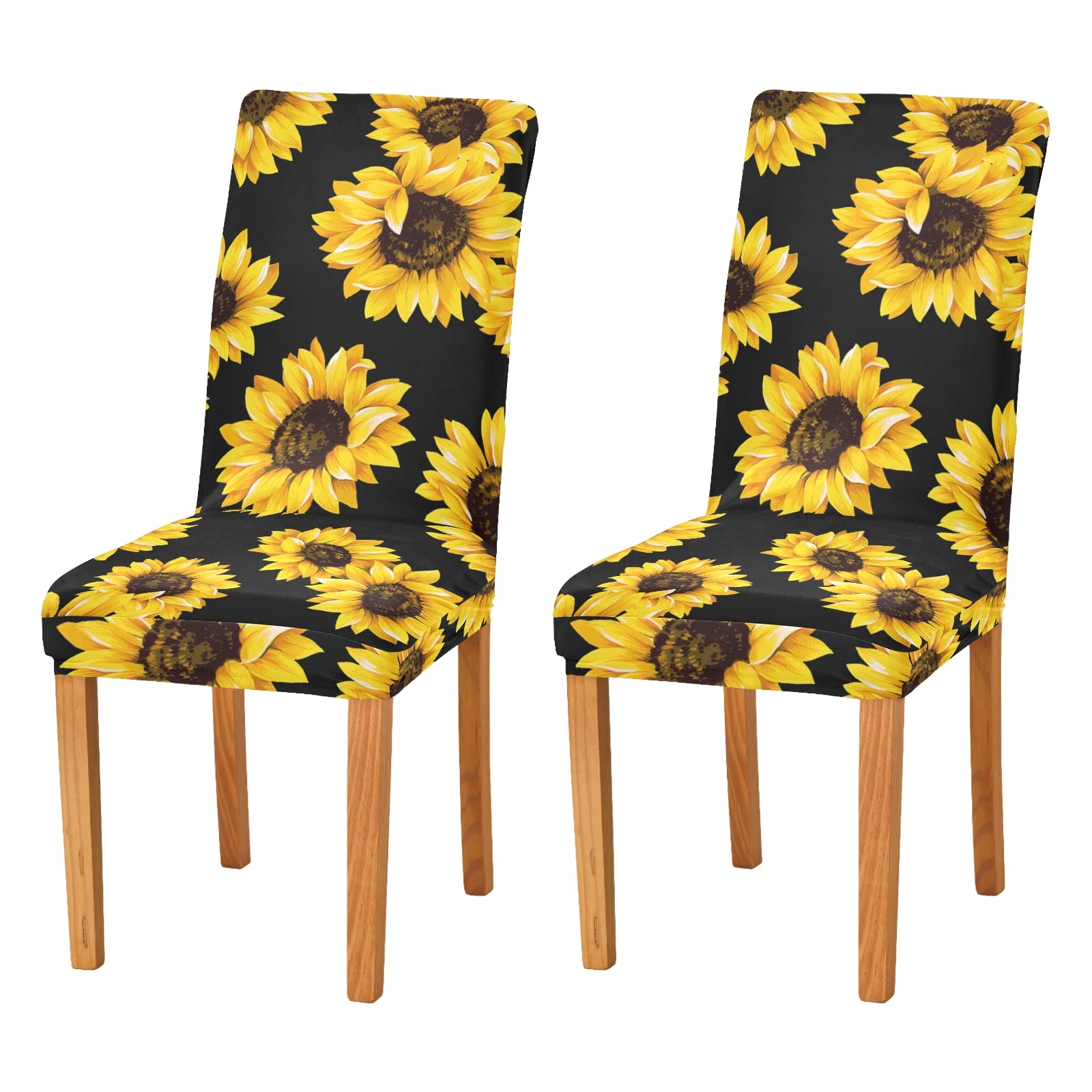 Xigua Stretchable Sunflower Dining Chair Covers Set of 2 - Washable & Removable Slipcovers for Kitchen, Restaurant, Banquet - Perfect for Home Decor, Wedding Ceremonies & Hotel Furniture Protection