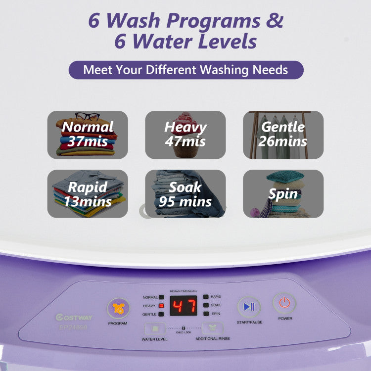 Costway 1.0 Cu Ft Portable Washing Machine - Compact Automatic Washer with LED Display & Child Lock for Apartments, RVs, Dorms - Perfect for Small Space Laundry Needs