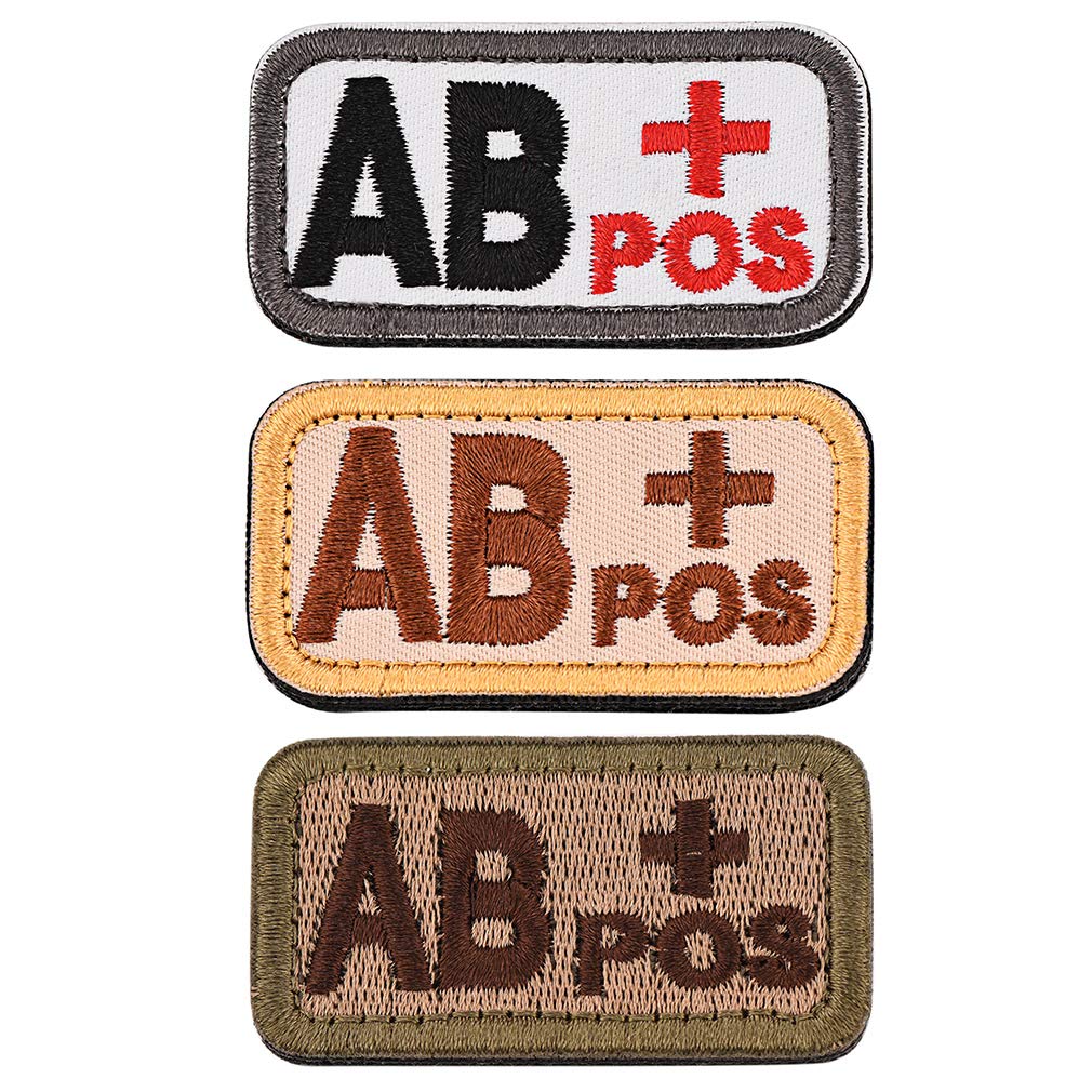 FaithHeart 3 Pack Tactical Blood Type AB+ Positive Hook and Loop Patch - Embroidered Military Morale Badge for Caps, Bags, Backpacks, Clothes & Uniforms - Perfect for Military, Tactical Gear & Outdoor Adventures