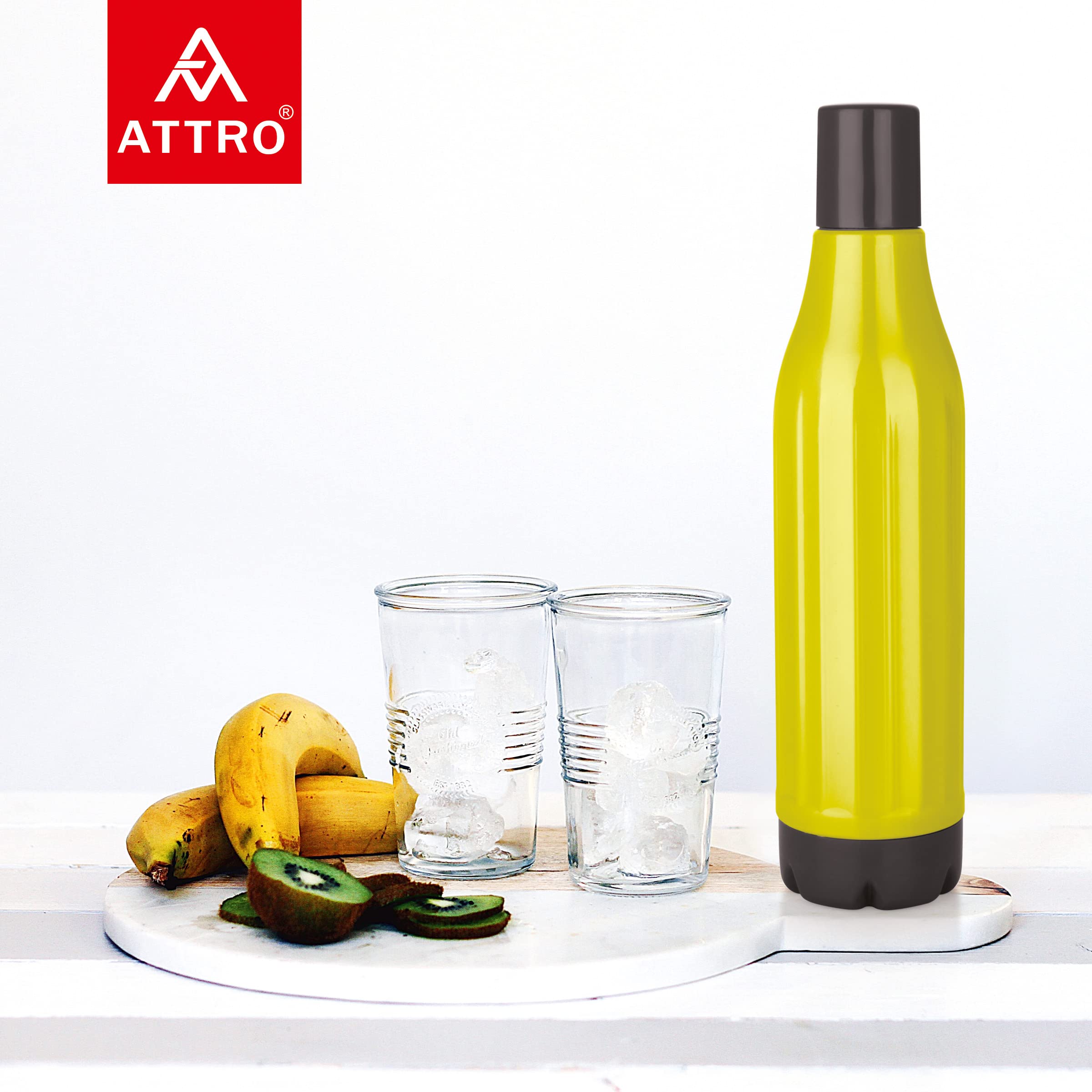Attro Sky Splash 800 Super PU Insulated Hot & Cold Water Bottle - 670ml (Green, Set of 2) | Leak-Proof, Portable Stainless Steel Thermos for Travel, Hiking, Office, School & Gym | Keeps Drinks Hot/Cold for 24 Hours