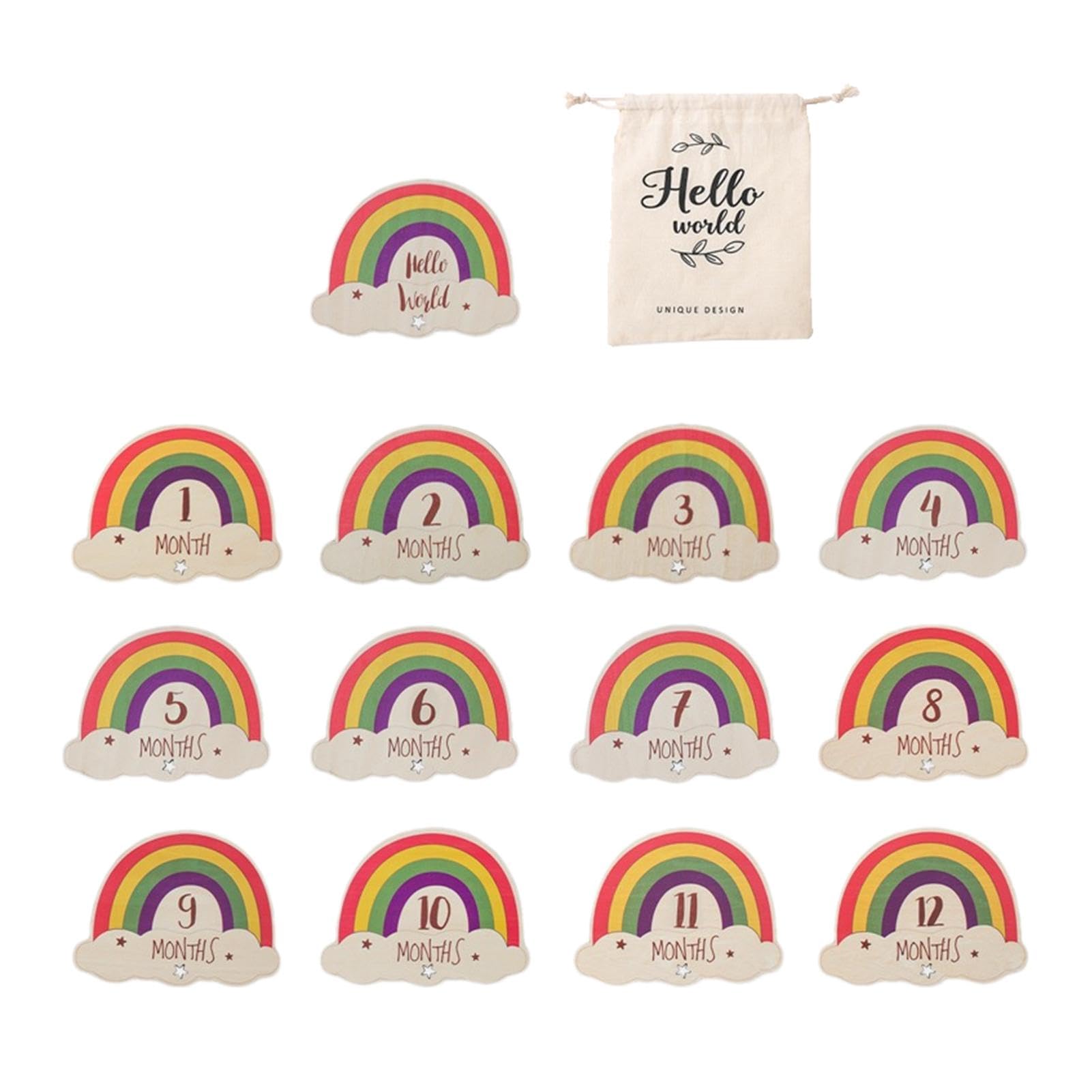 Wooden Baby Milestone Cards - Monthly Milestone Photo Props for Newborns & Infants | Colorful Baby Month Announcement Signs for 1-12 Months | Perfect for Baby Photos, Nursery Decor & First Birthday Parties