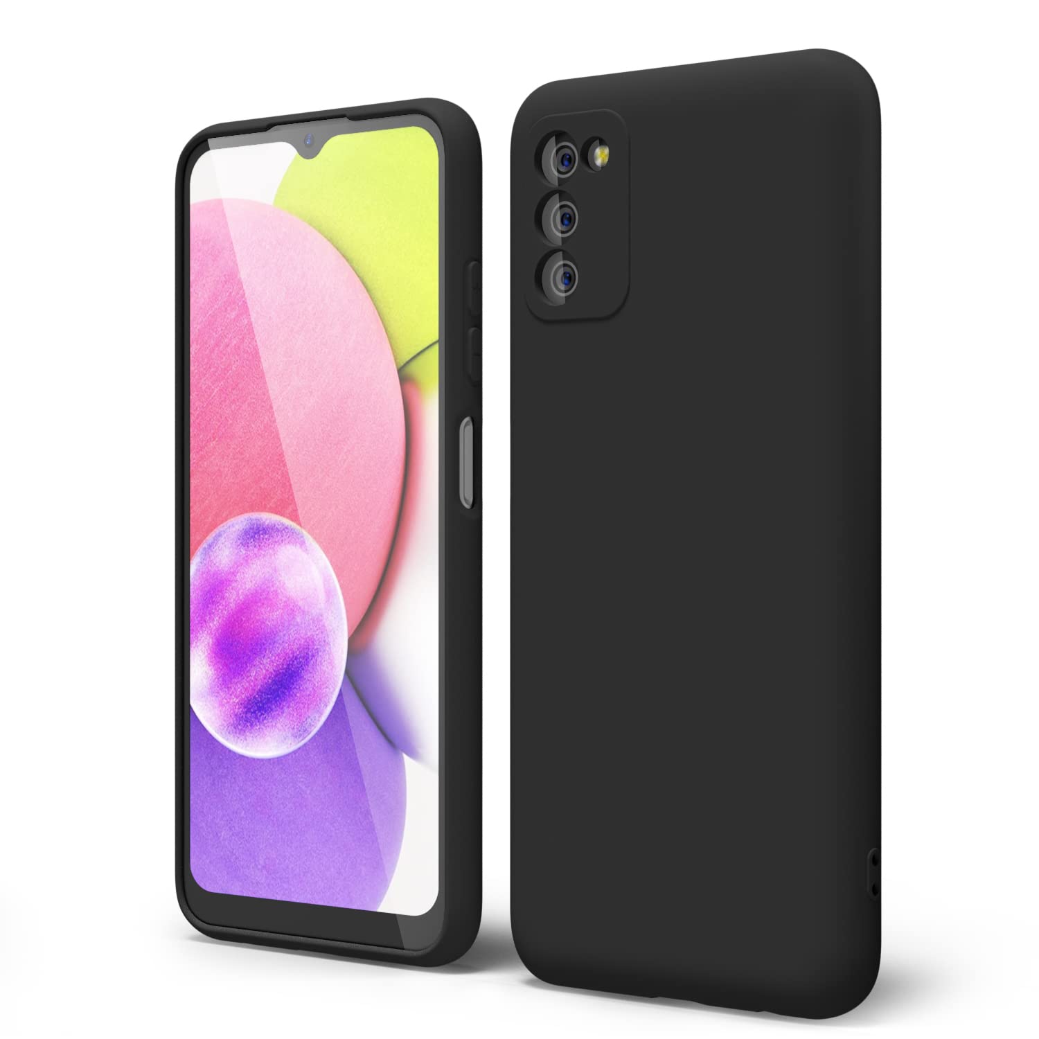 Oakxco Samsung Galaxy A03s Silicone Case with Camera Cover - Soft Rubber Gel Protective TPU Bumper, Slim Fit, Aesthetic Design for Women & Girls, Black - Perfect for Everyday Use & Travel