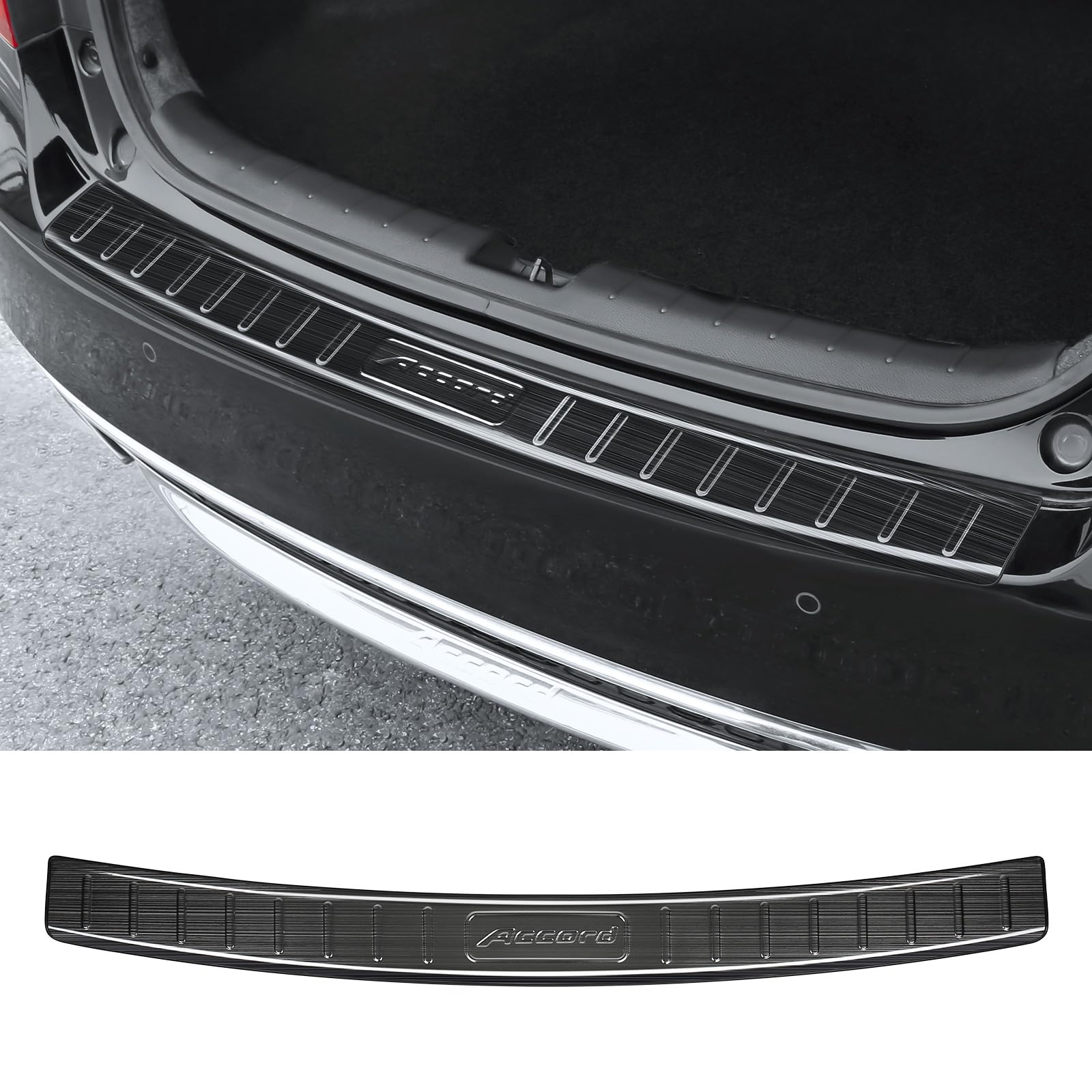 Honda Accord 2013-2017 Hybrid HEV Stainless Steel Rear Bumper Guard - Black Brushed Exterior Trunk Sill Protector for Parking & Loading Protection