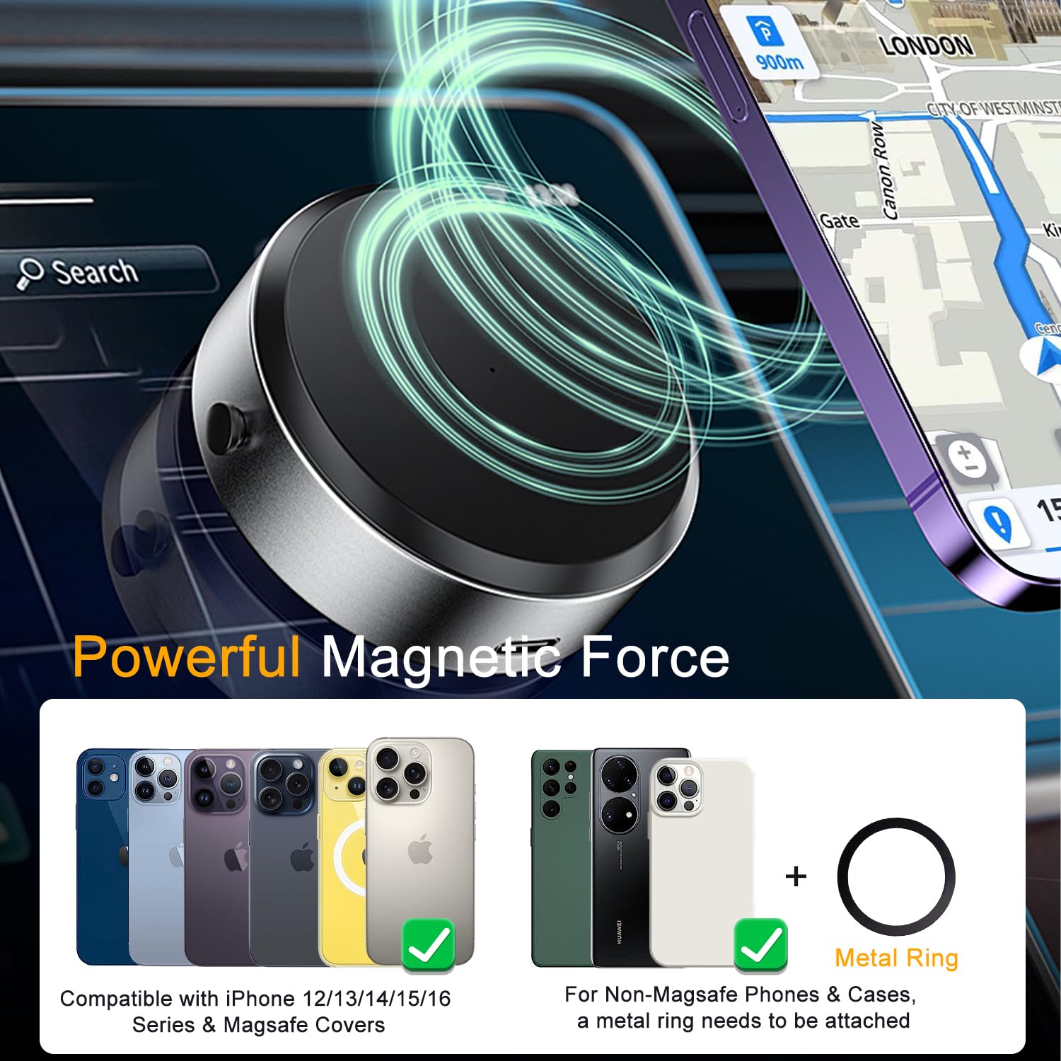 Jkoailiwi Magnetic Phone Holder for Car - Strong Suction Cup & Vacuum Mount for Gym, Mirror, Shower - Compatible with MagSafe iPhone & All Smartphones (Silver) - Perfect for Workouts, Driving & Bathroom Use