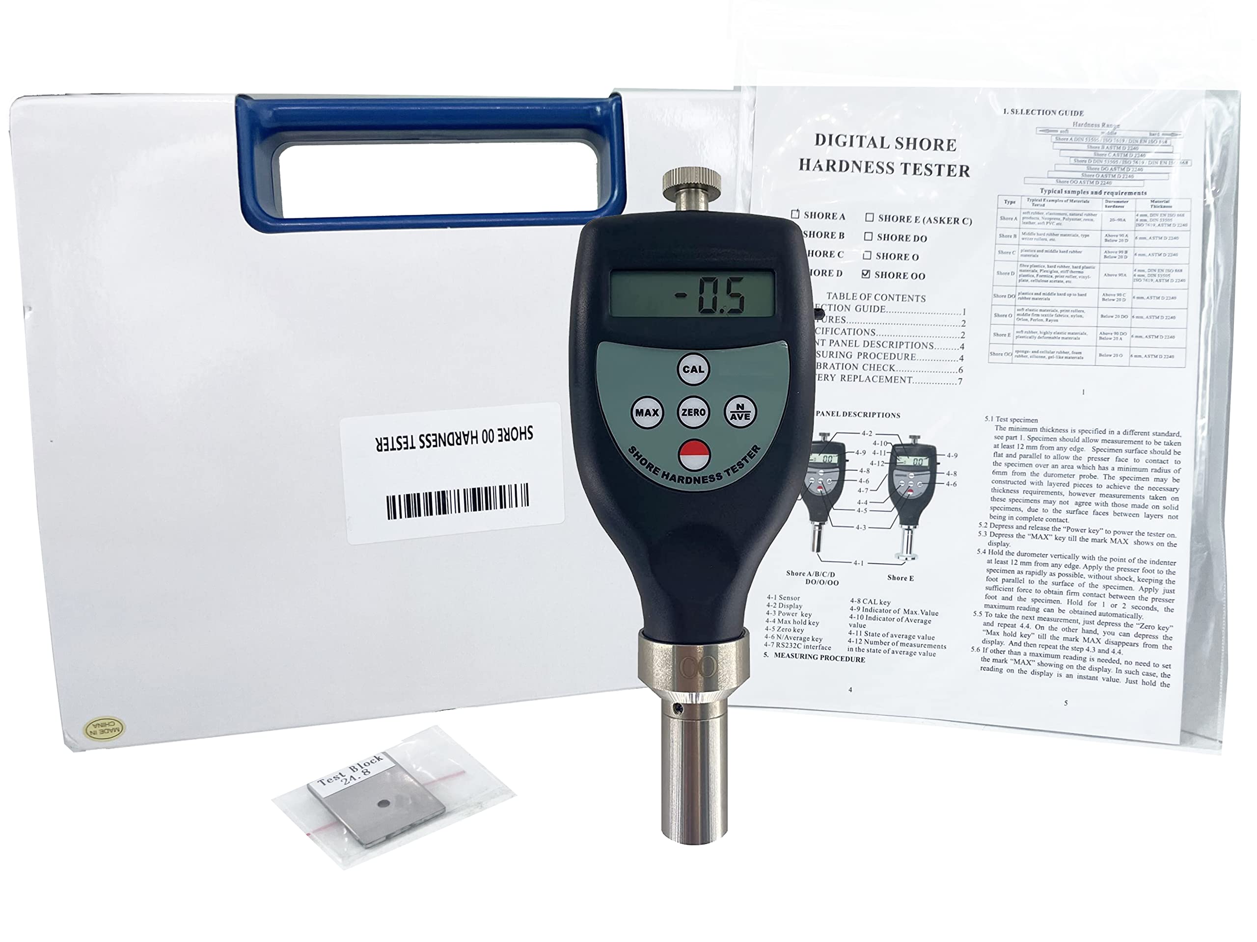 Shore OO Durometer Hardness Tester 10-90HOO - Soft Rubber & Silicone Hardness Measurement Tool for Elastic Materials - Ideal for Industrial QA, Rubber Manufacturing & Material Testing Labs