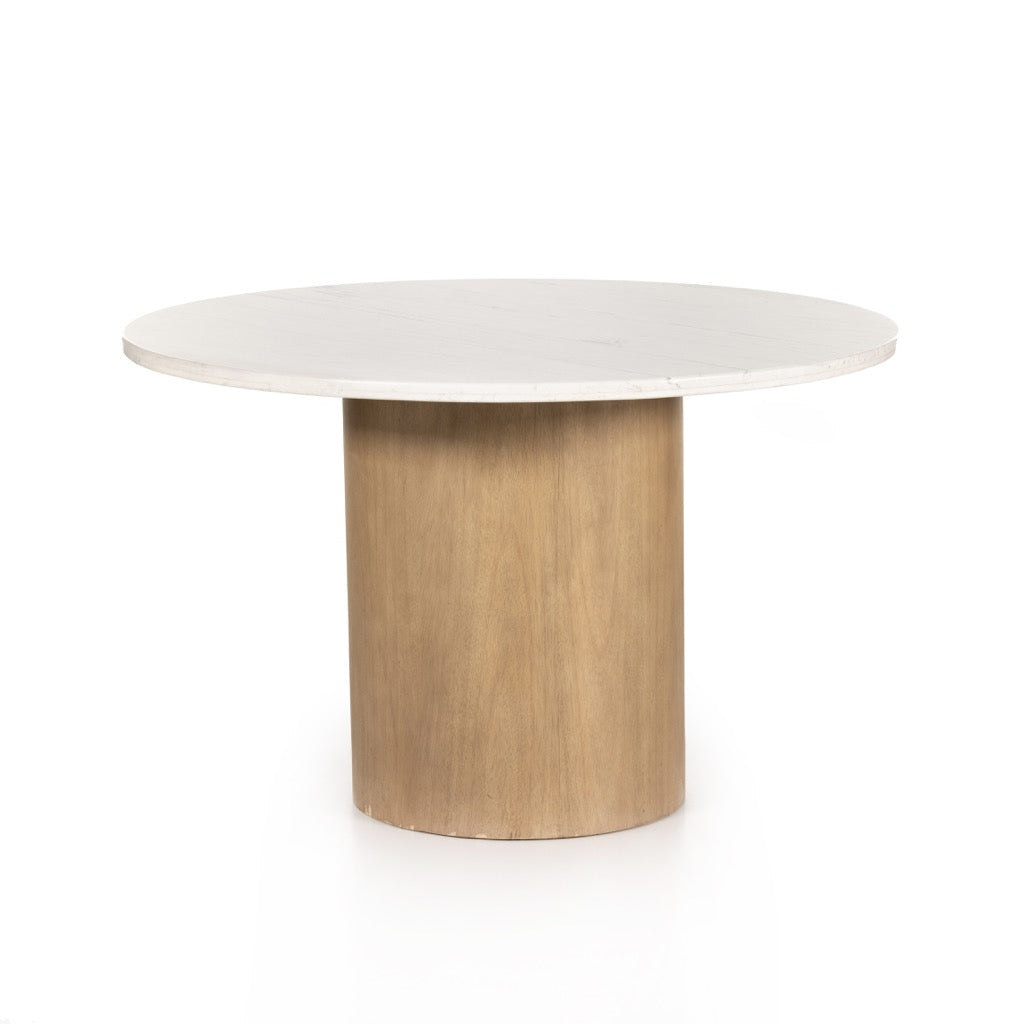 Pilo Dining Table - White Polished Marble Top with Natural Matte Base - Perfect for Modern Kitchens & Dining Rooms