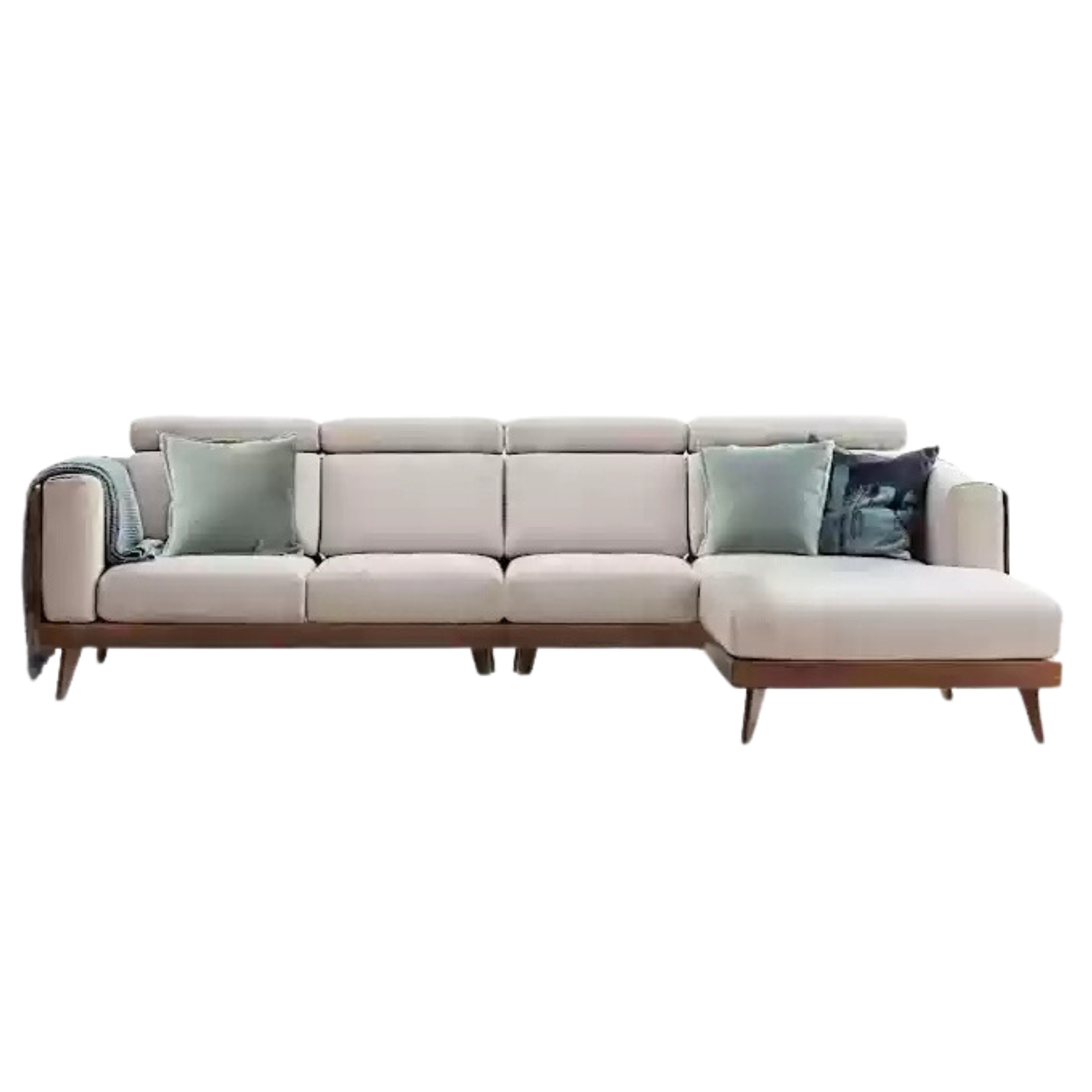 Premium Black Walnut & Ash Solid Wood Adjustable Headrest Sofa - Modern Living Room Furniture for Relaxation & Comfort