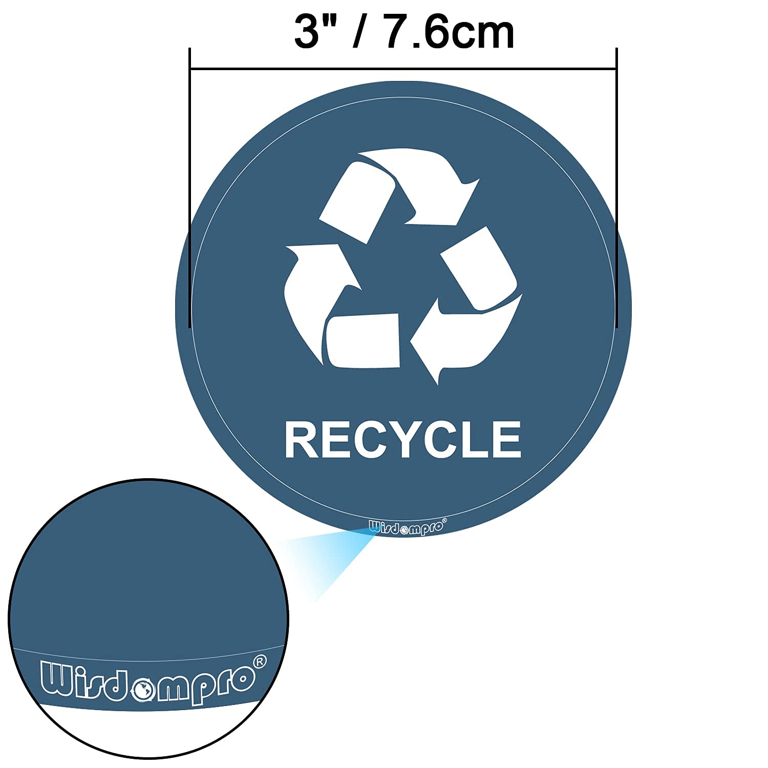 Wisdompro 8-Pack 3 Inch Round Recycle Stickers for Trash Cans - Self Adhesive Recycling Bin Labels for Garbage Containers, Indoor & Outdoor Use - Perfect for Home Kitchen, Office, School & Public Spaces