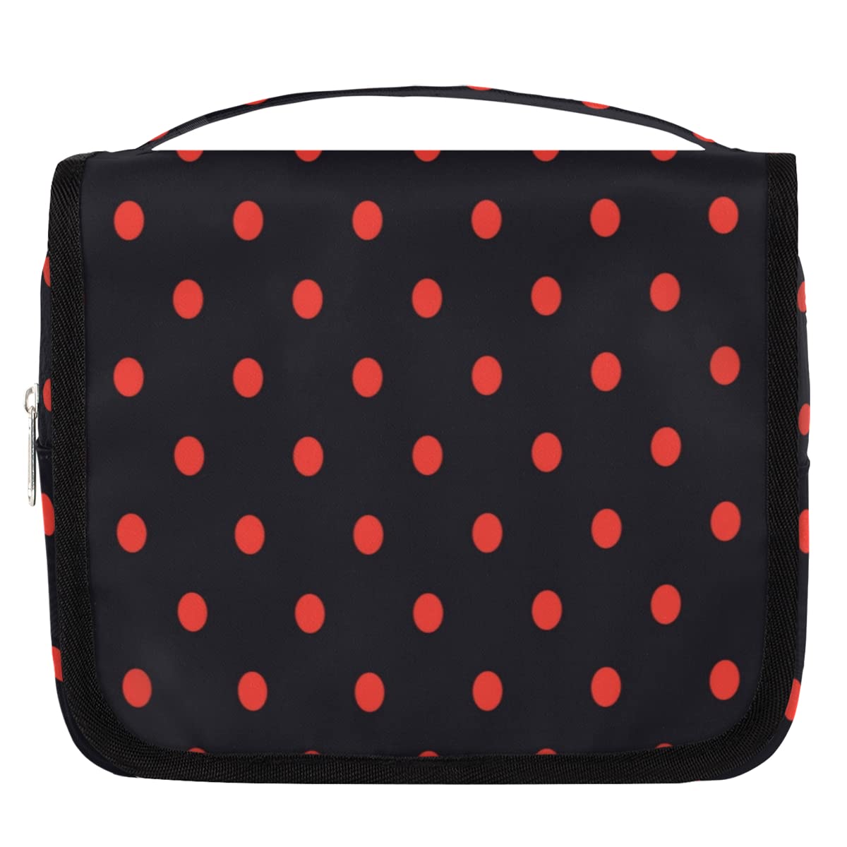 Cfpolar Red Polka Dot Hanging Toiletry Bag - Waterproof Travel Cosmetic Organizer for Men & Women | Large Shower Makeup Case with Hook for Bathroom, Gym & Vacation Essentials