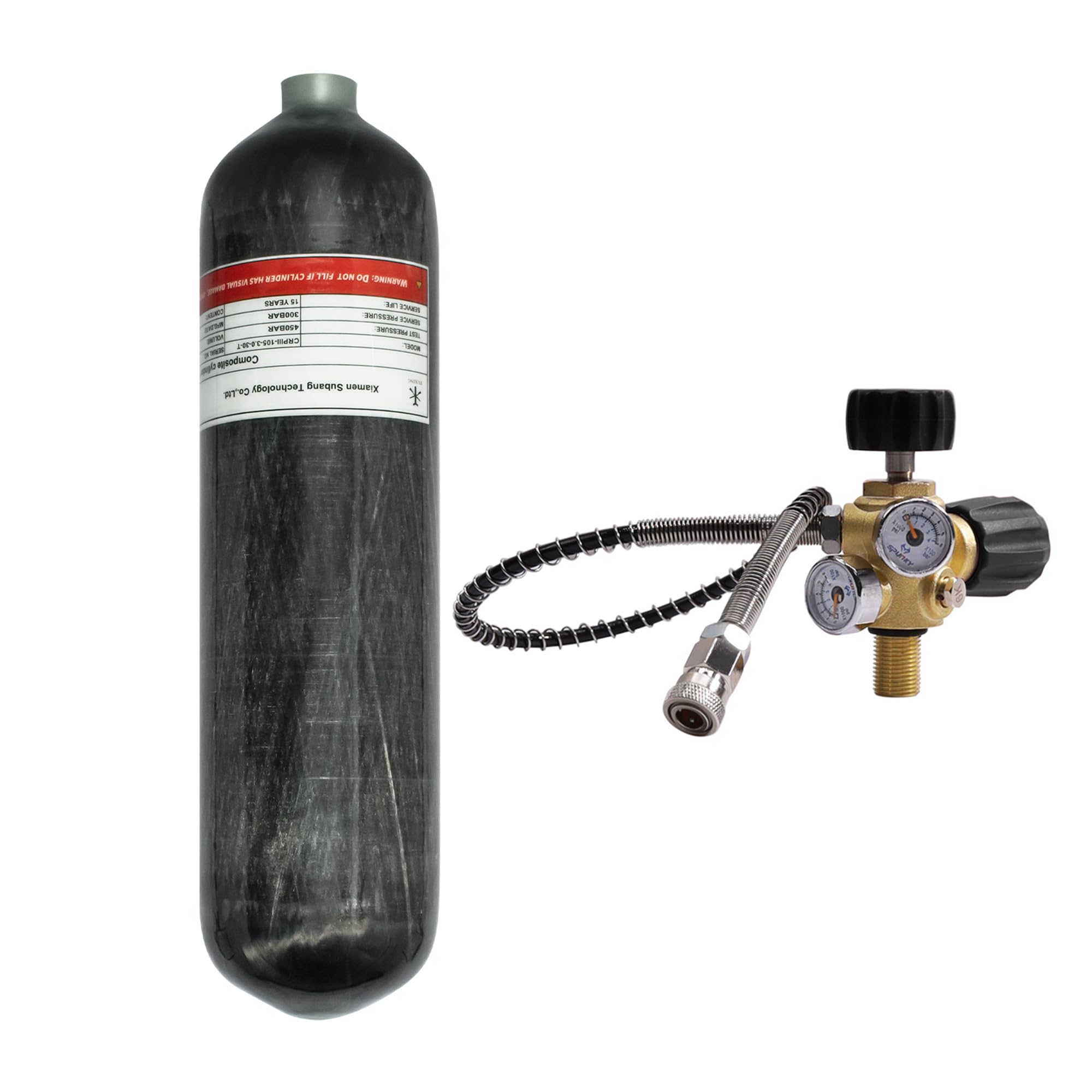 TUXING 4500Psi High Pressure Composite Cylinder - 3L Carbon Fiber Scuba Tank for Diving & Paintball | CE Certified | Portable Air Tank for Underwater Exploration, Sports & Outdoor Activities