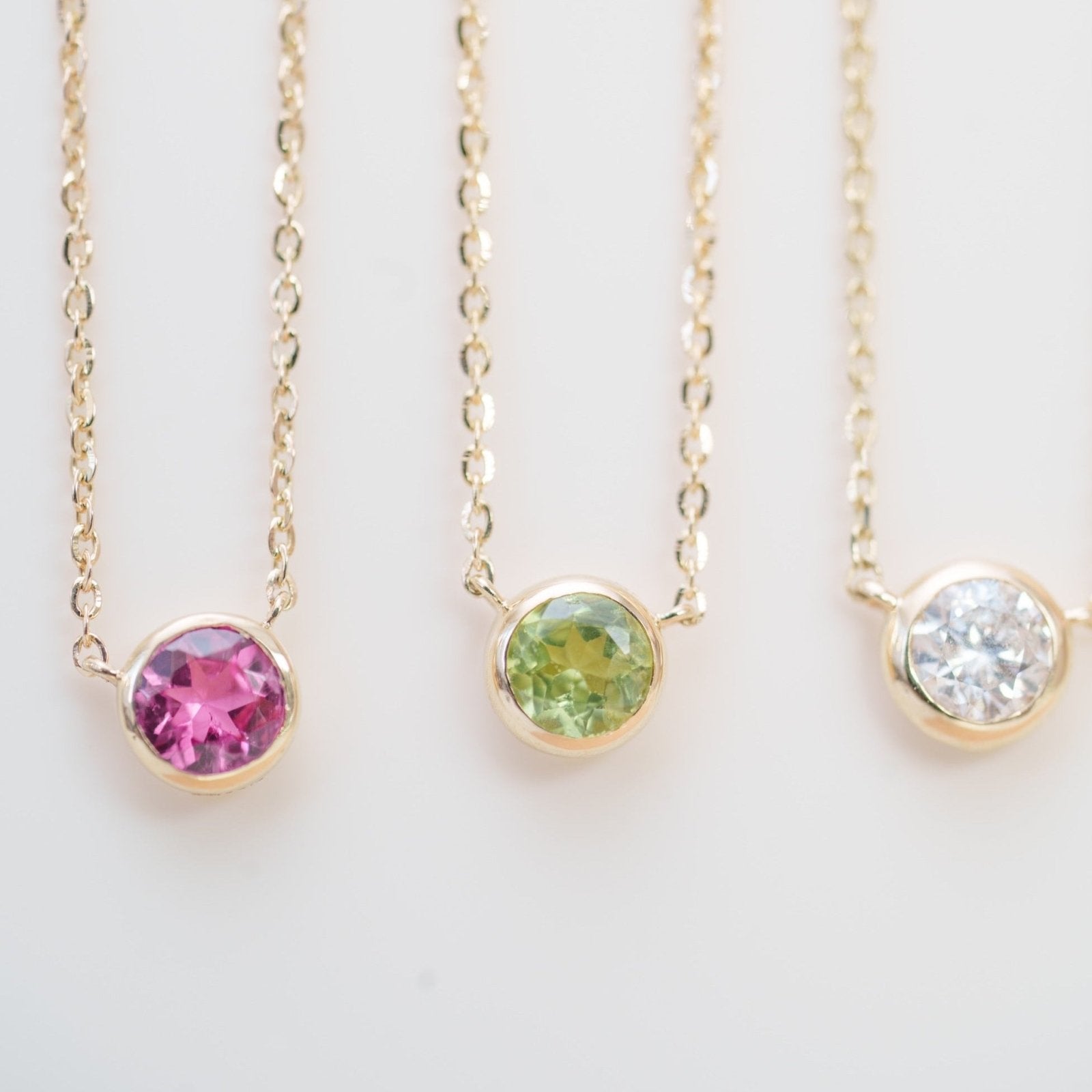 14k Yellow Gold Pink Tourmaline Station Necklace - Bezel Set Gemstone Jewelry for Women, Perfect for Valentine's Day Gifts & Everyday Elegance
