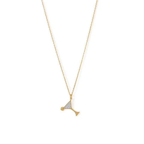 14K Gold Plated CZ Martini Charm Necklace for Women - Elegant Cocktail Party Jewelry Gift - Perfect for Night Out, Birthday & Anniversary Celebrations