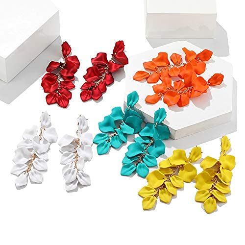 Long Drop Acrylic Petal Earrings for Women - Rose Flower Dangle Statement Earrings with Resin Floral Tassel Design | Perfect for Parties, Weddings & Everyday Fashion Accessories