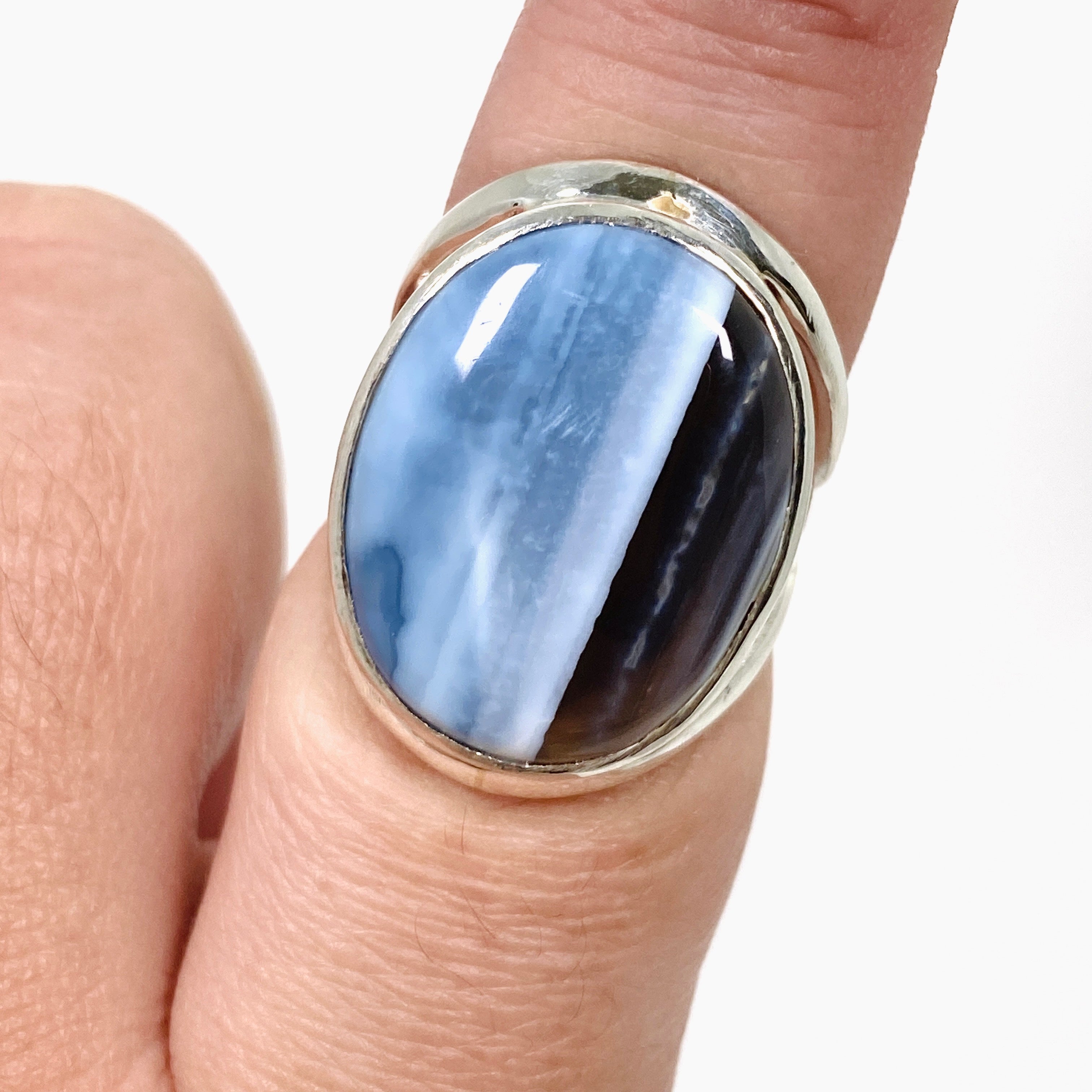 Blue Owhyee Opal Oval Cabochon Ring - Size 9 - KRGJ3304 - Elegant Jewelry for Women, Perfect for Weddings, Parties & Special Occasions