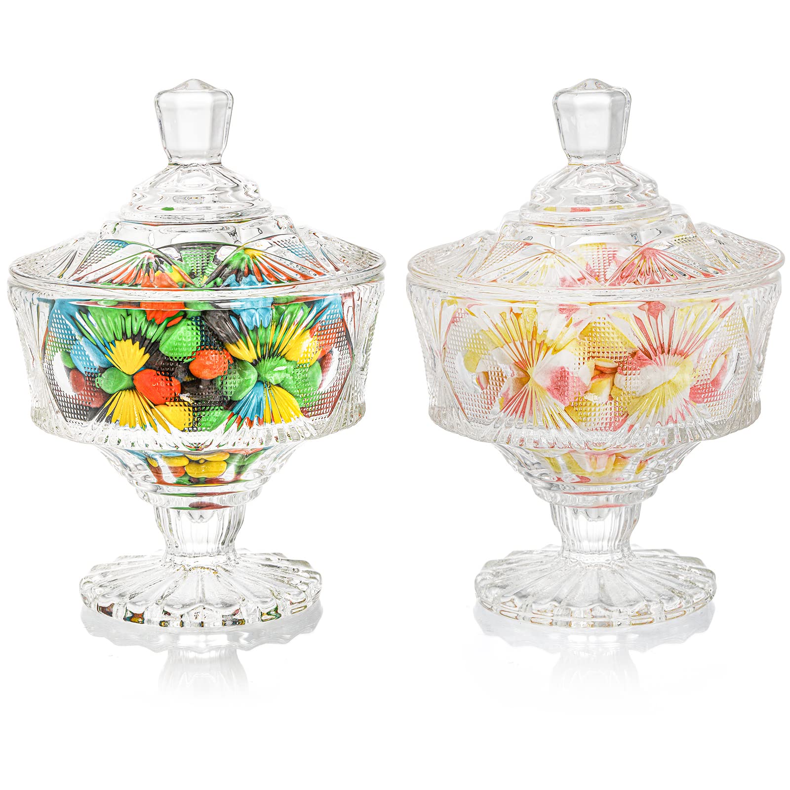 Frcctre 2 Pack 15 Oz Glass Candy Dish with Lid - Crystal Candy Bowl & Cookie Jar, Decorative Apothecary Jar for Parties, Candy Buffet, Weddings, Christmas - Perfect for Home Decor, Kitchen Storage & Holiday Gift Giving