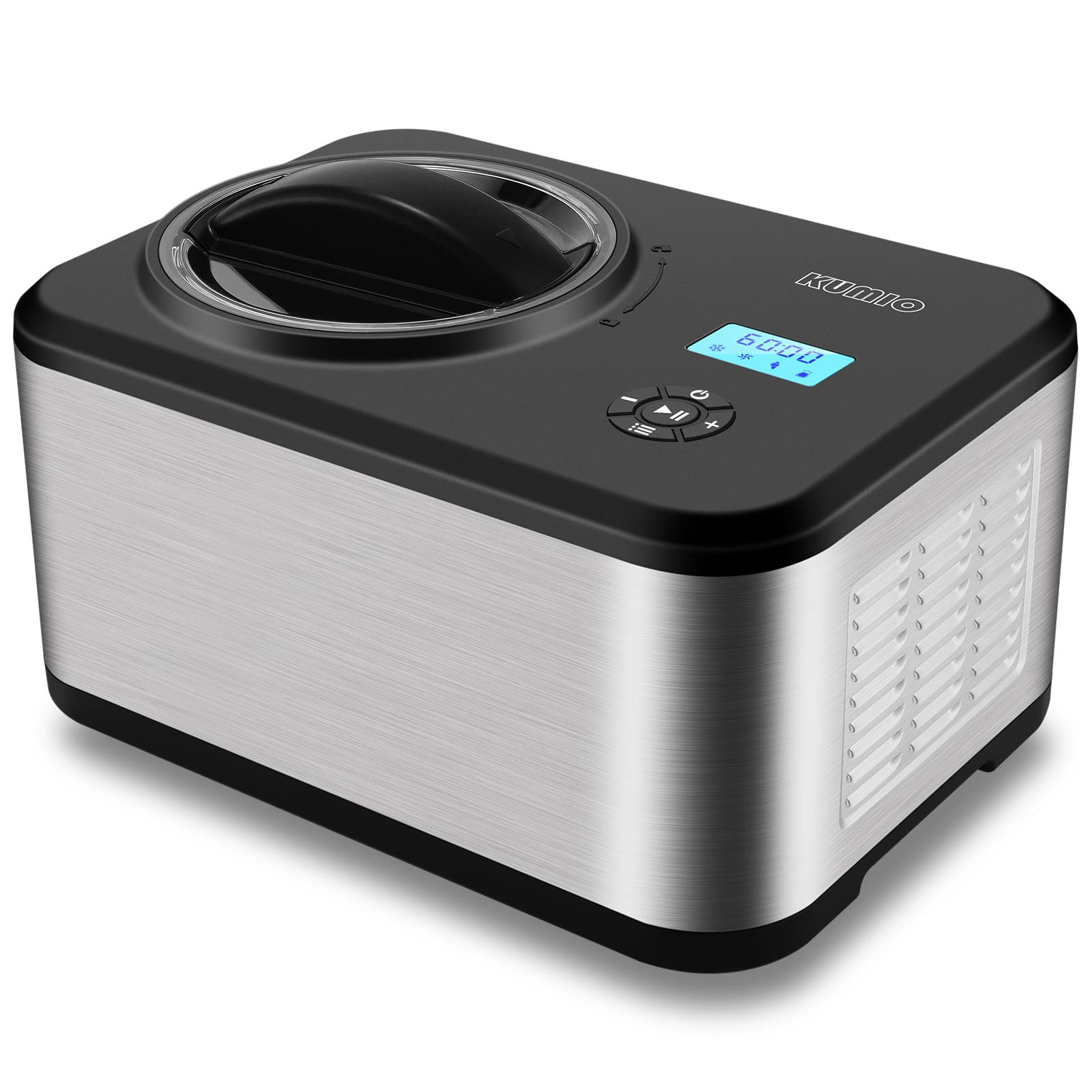 KUMIO 1.6-Quart Automatic Ice Cream Maker with Compressor - No Pre-Freezing Needed, 4 Modes for Homemade Gelato, Frozen Yogurt & Sorbet - LCD Display & Timer - Stainless Steel Ice Cream Machine for Parties, Family Gatherings & Dessert Lovers