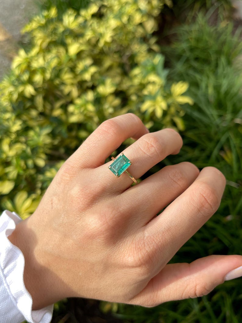 3.75tcw 14K Gold Emerald & Diamond Three Stone Engagement Ring - Elegant Convertible Design for Proposals, Weddings & Anniversaries