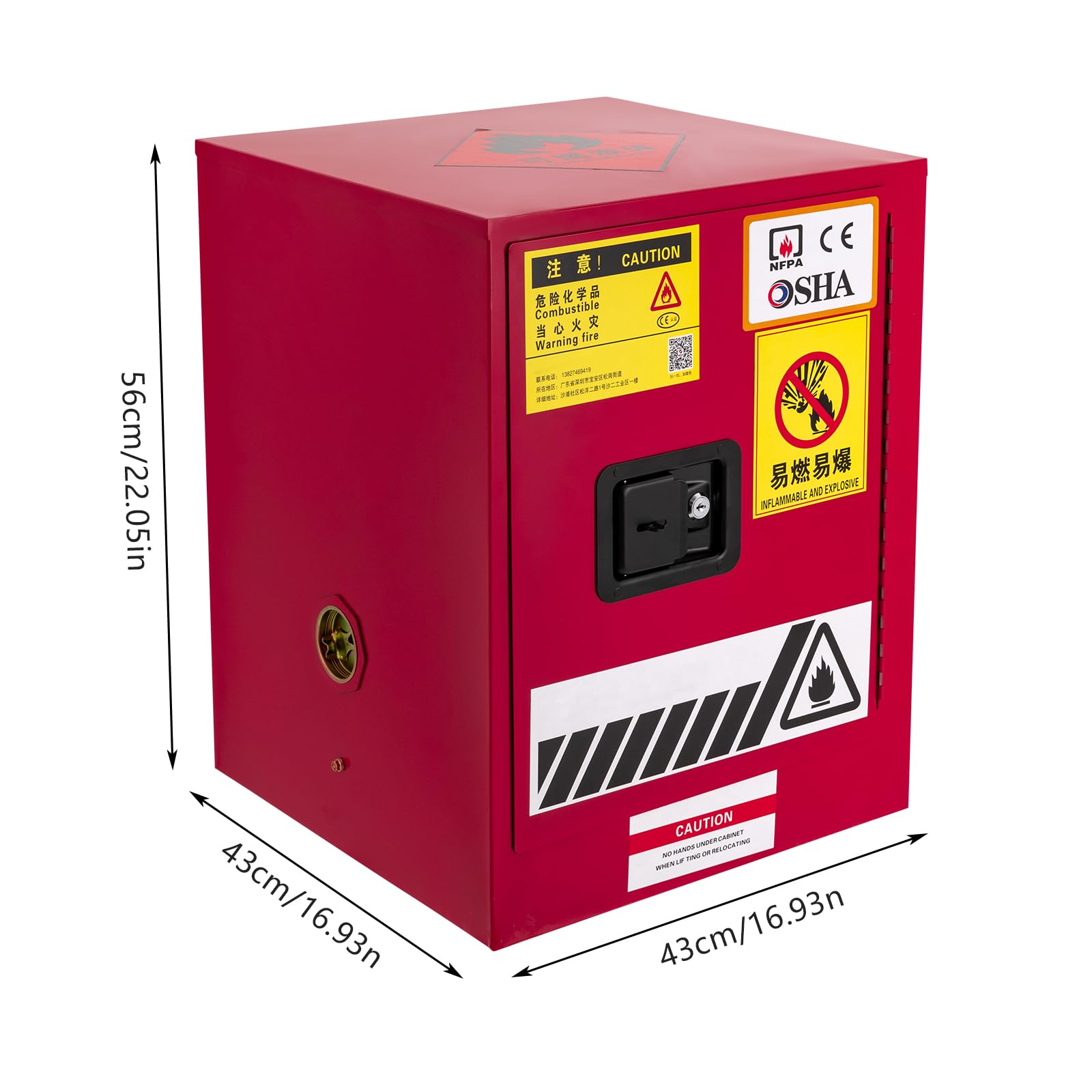 4 Gallon Industrial Fire Safety Cabinet for Flammable Liquids - Explosion Proof Chemical Storage Cabinet Made of Cold Rolled Steel - Ideal for Laboratories, Workshops & Industrial Facilities (Red)