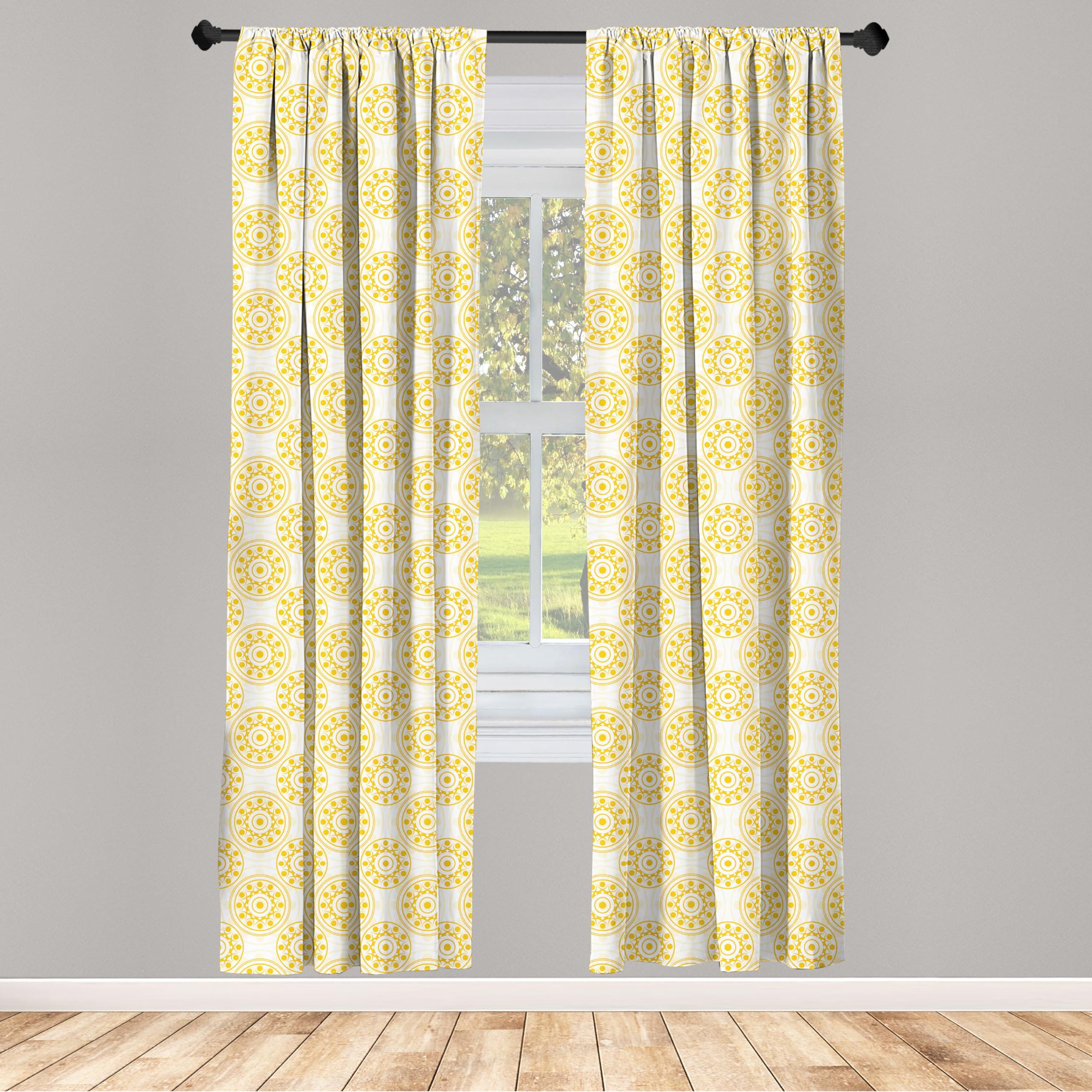 Ambesonne Abstract Curtains - Hand-Drawn Round Circular Patterns with Dots & Streaks in Earth Yellow White | 2 Panel Set (28x84 inches) for Living Room & Bedroom Window Treatments | Perfect for Modern Home Decor & Cozy Interior Design