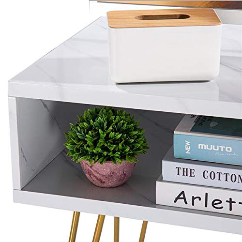 Modern White Marble TV Stand with Storage - 106x50x62.5cm Entertainment Center, Media Console Cabinet with Shelves for Living Room - Perfect for Organizing Electronics, Books, and Home Decor