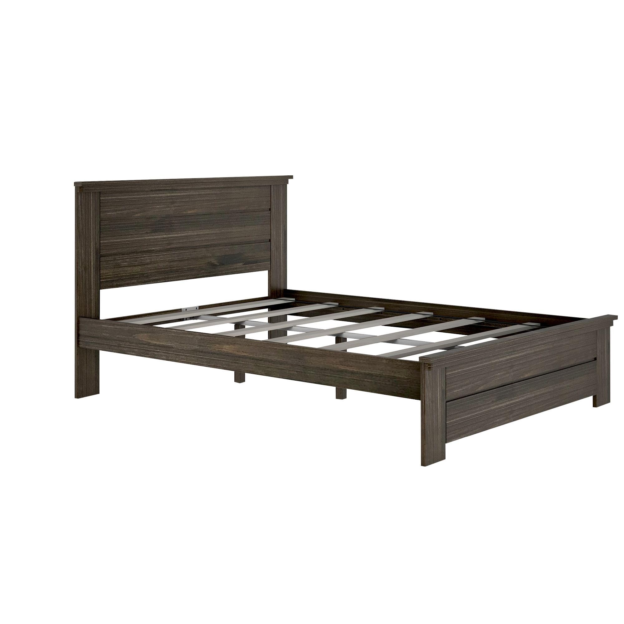 Plank & Beam Rustic Wood Queen Bed Frame - Solid Barnwood Brown Platform Bed with Headboard | Perfect for Farmhouse, Industrial & Vintage Style Bedrooms