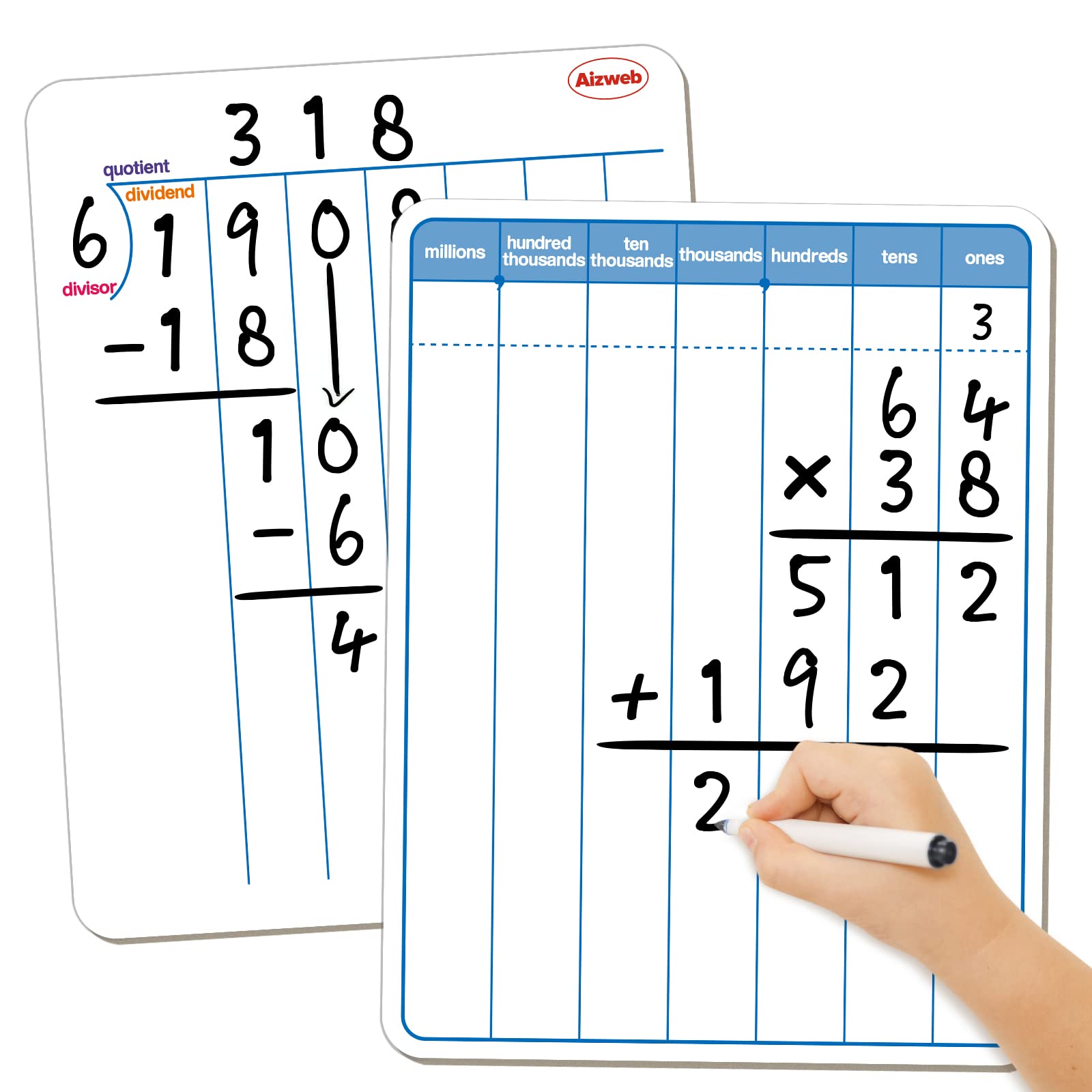 Dry Erase Long Division Whiteboard - Reusable Math Practice Board for Kids & Students - Perfect for Classroom, Homeschool & Learning at Home