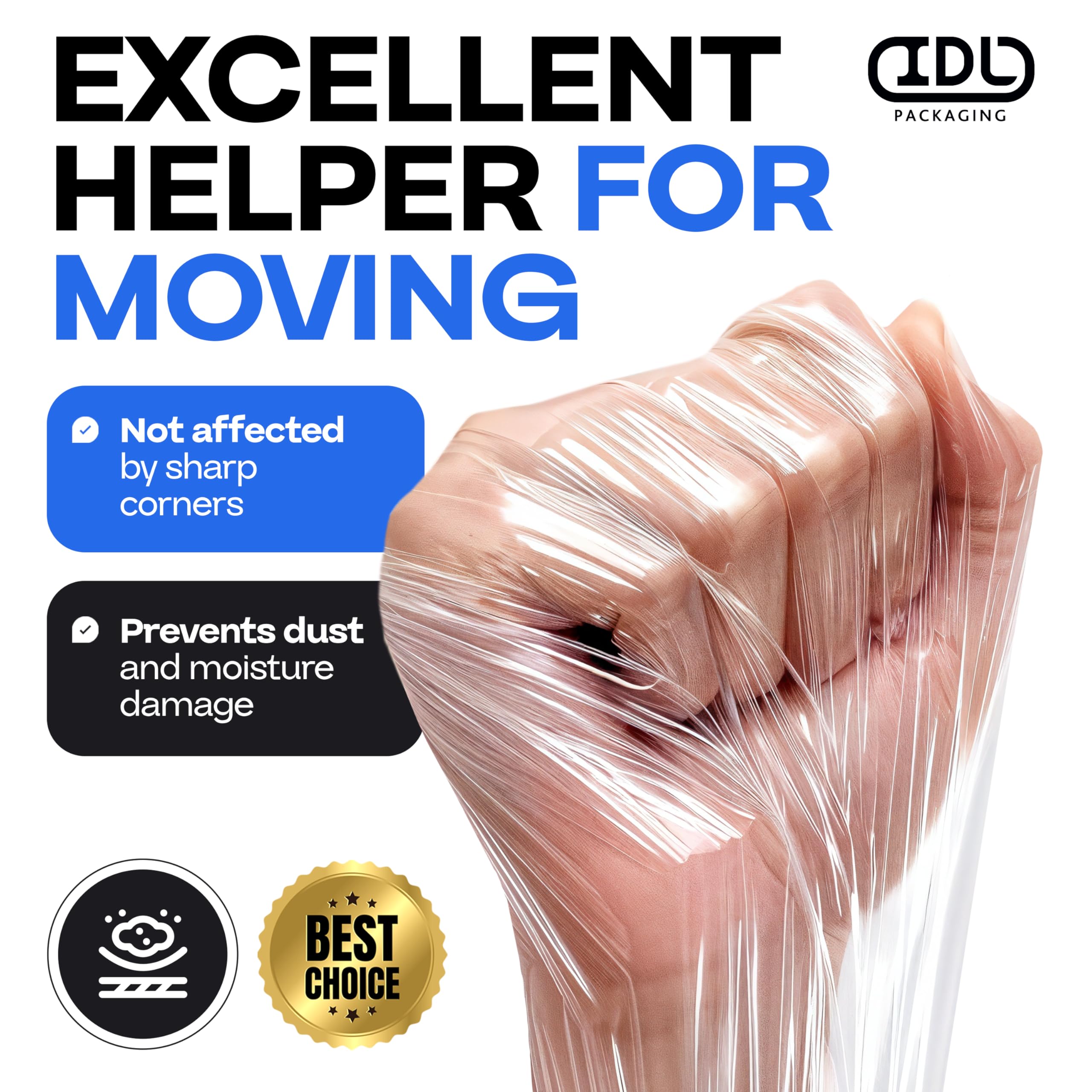 IDL Packaging 3 Inch Stretch Wrap Mini Roll - 700 Feet, 120 Gauge (12 Pack) with Plastic Handle - Industrial Grade Clear Plastic Wrap for Secure Packing, Moving, Shipping & Office Use - Heavy Duty Protection for Boxes, Pallets & Storage