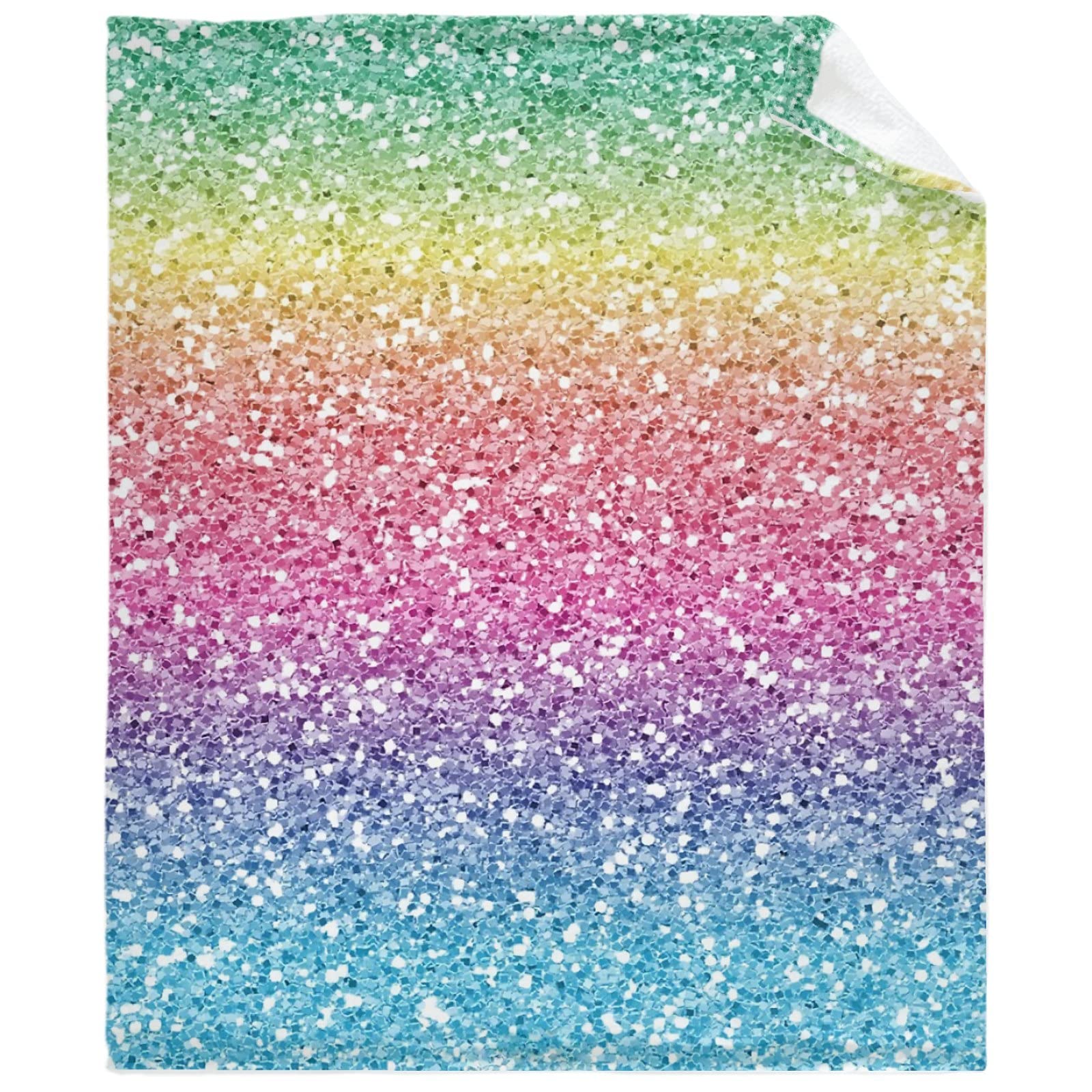 Ultra Soft Flannel Fleece Throw Blanket - Rainbow Ombre Glitter Design - All Season Warm & Cozy Quilt - 120