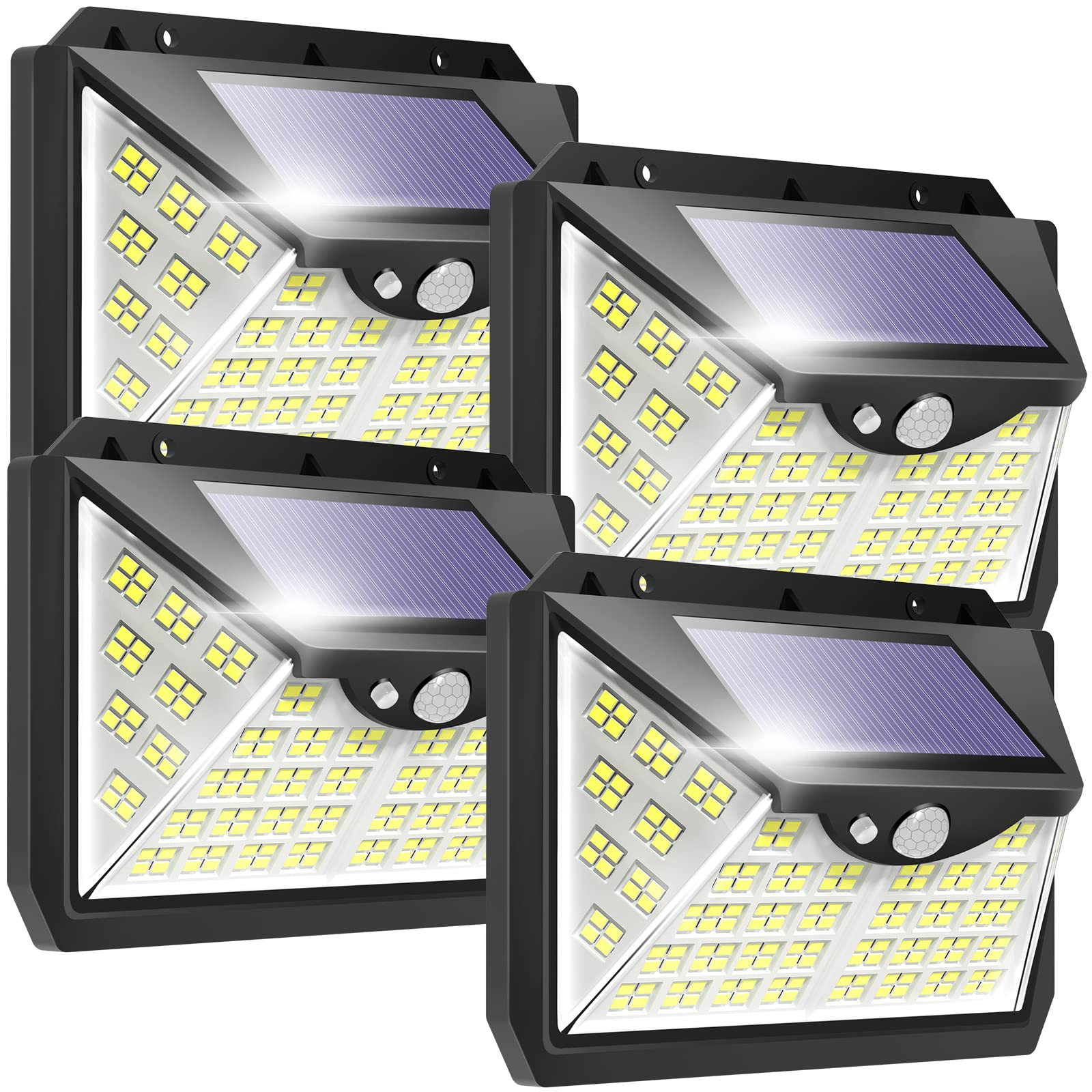KHTO 188 LED Solar Security Lights Outdoor - 4 Working Modes, Motion Sensor, IP65 Waterproof, Wide Angle Illumination for Fence, Yard, Patio & Garden (4 Pack) - Perfect for Home Safety and Landscape Lighting