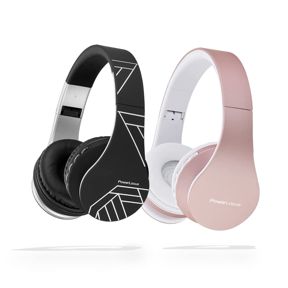 PowerLocus Rose Gold Wireless Bluetooth Headphones - Noise Cancelling Over-Ear Headset with Mic for iPhone, Android, PC - Perfect for Gym, Travel & Work