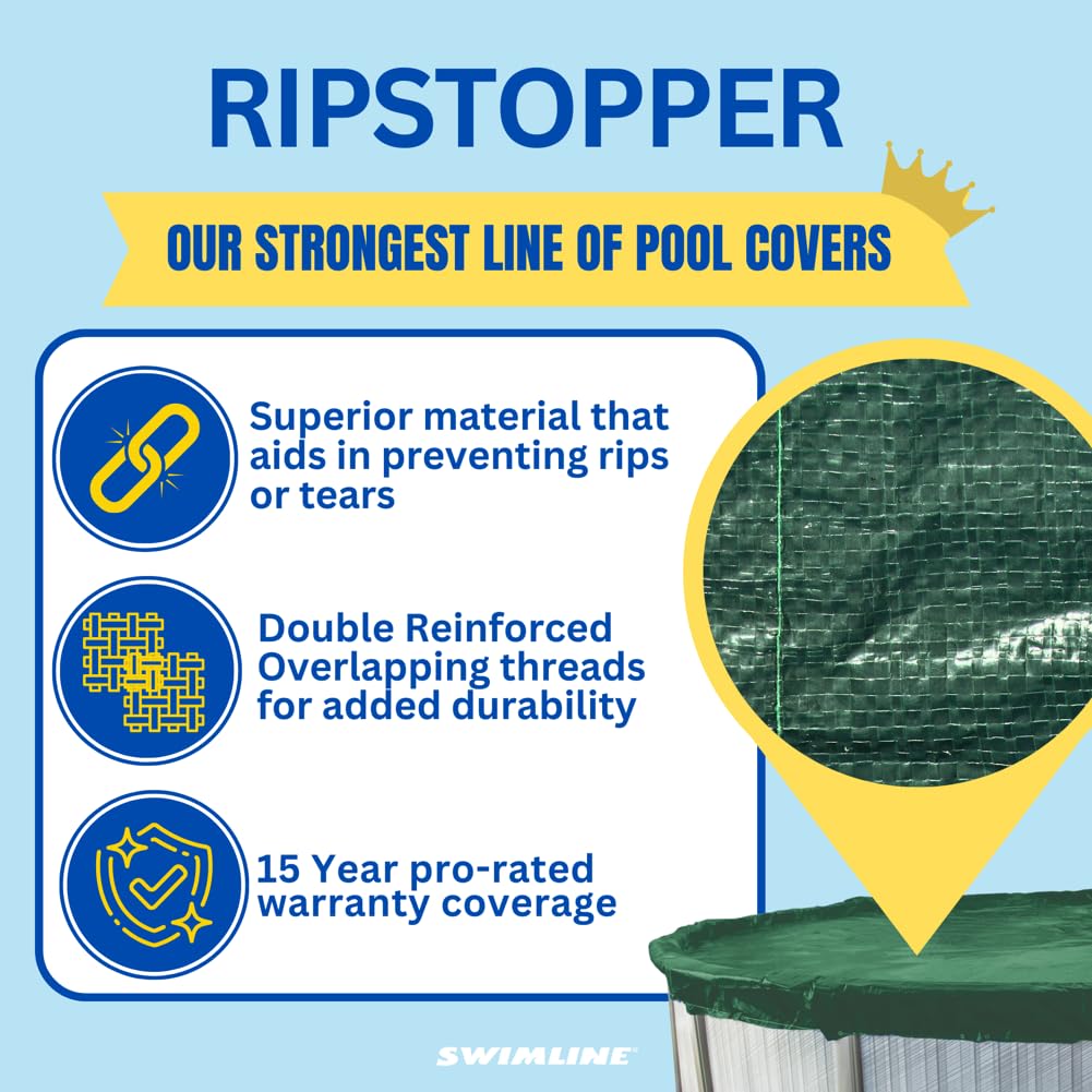 SWIMLINE HYDROTOOLS Ripstopper Heavy Duty Above Ground Pool Cover - 22x38 FT, Green/Black, with Winch & Cable | UV Protected for 18x34 FT Oval Pools (RIG1834) | Perfect for Winter Protection & Debris Prevention