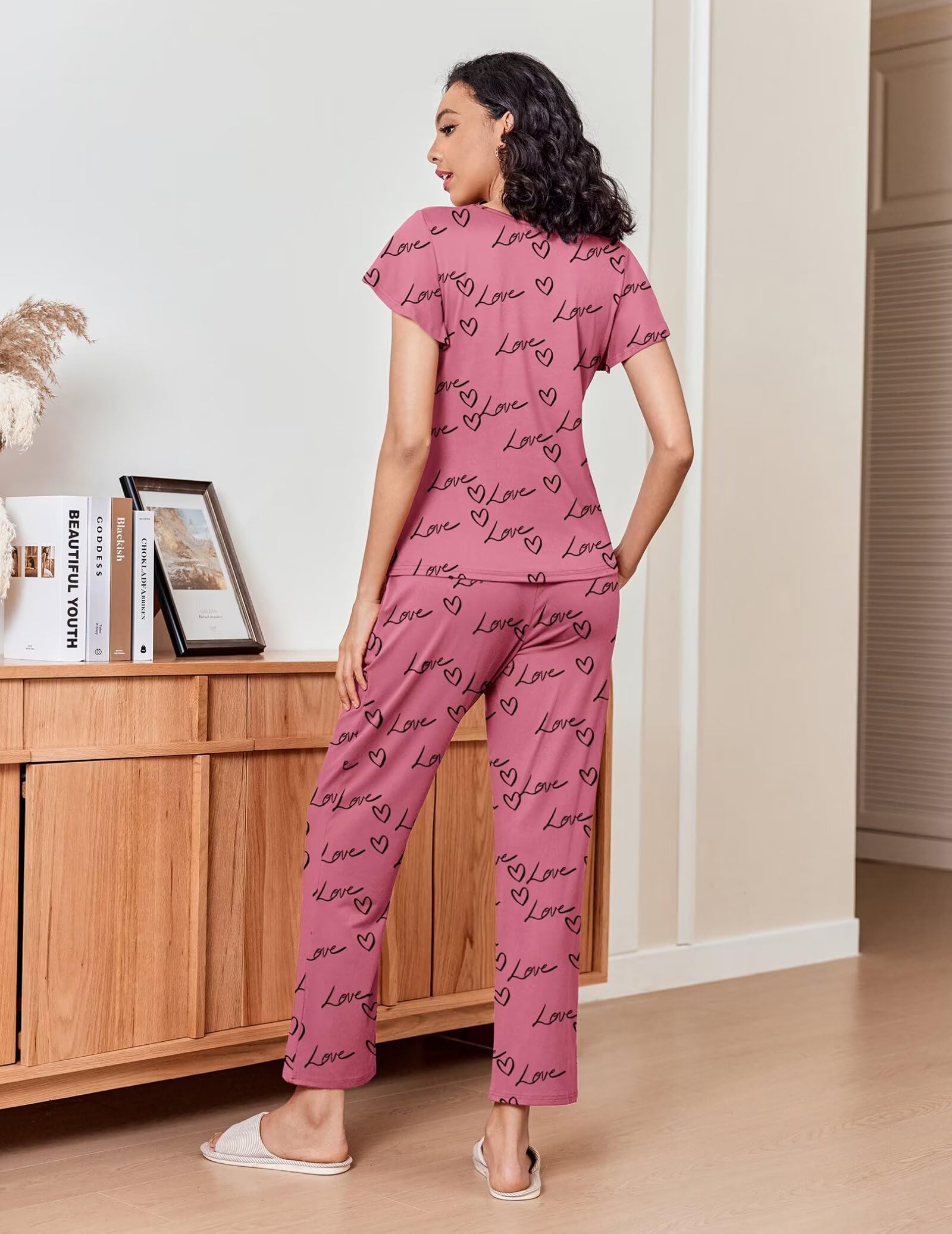 Ekouaer Women's 2-Pack Pajama Set - Soft Short Sleeve Sleepwear & Long Pants with Pockets, Printed Lounge PJs for Comfortable Nights, Travel & Relaxation at Home