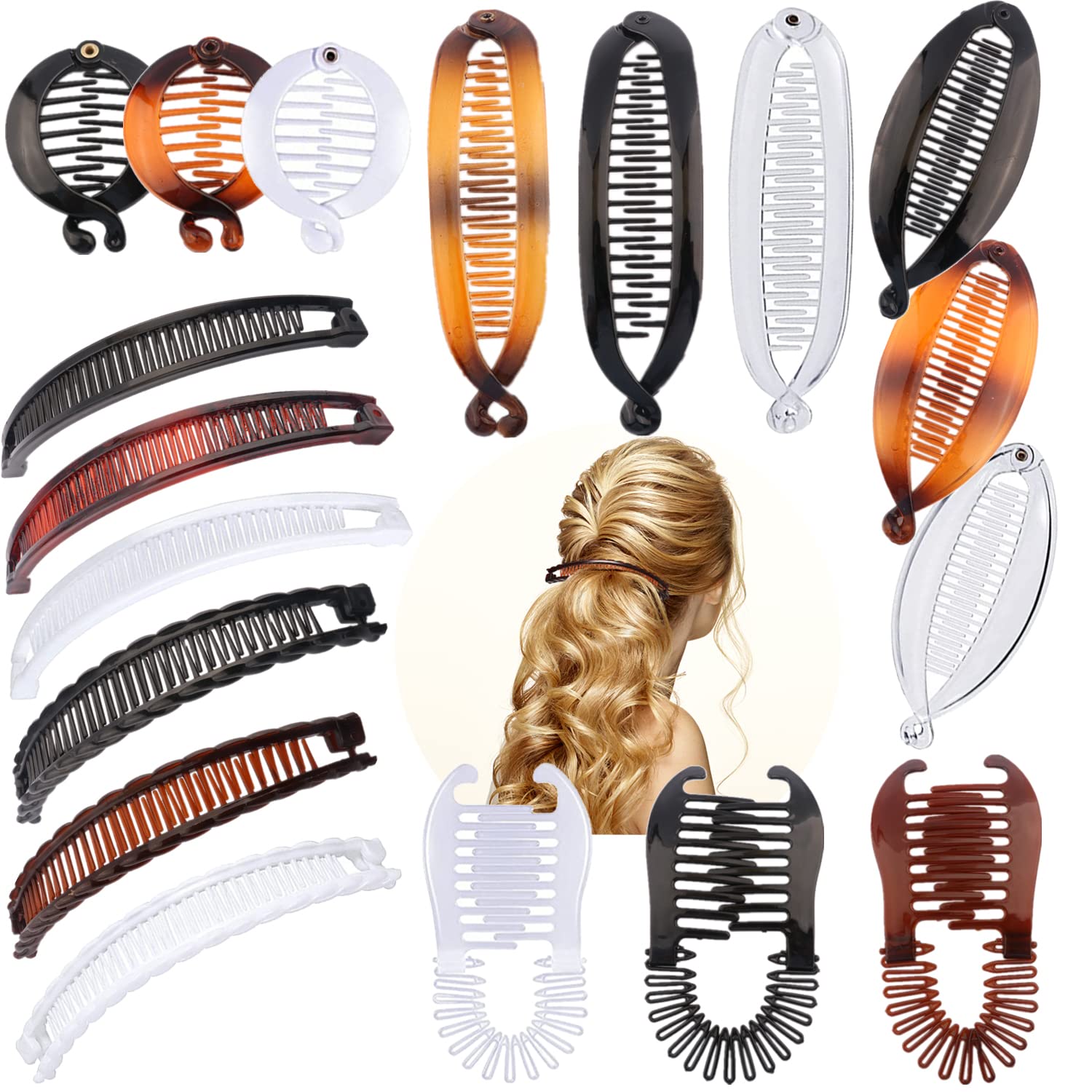 18-Piece Banana Hair Clips Set for Women & Girls - 6 Stylish Designs for Ponytails, Braids & Updos - Classic Hair Combs & Holders for Everyday, School & Work Hairstyles