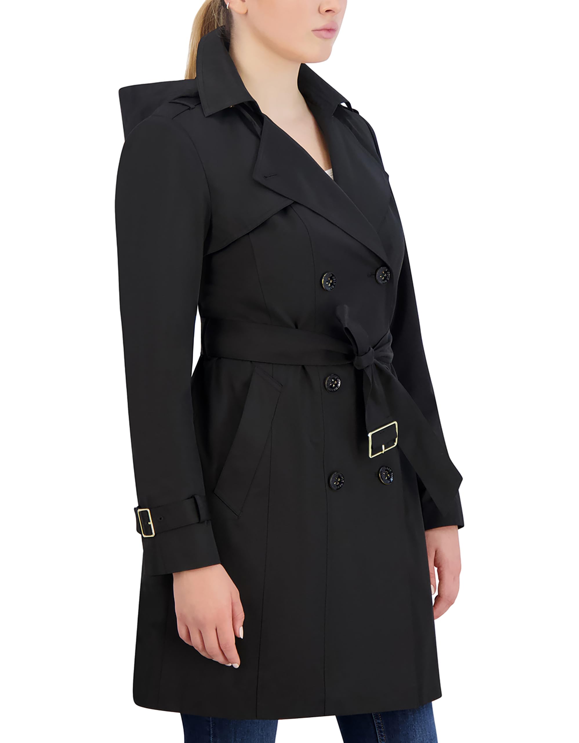 Cole Haan Women's Double Breasted Waterproof Trench Coat - Classic Long Raincoat for Office, Travel & Fall Fashion