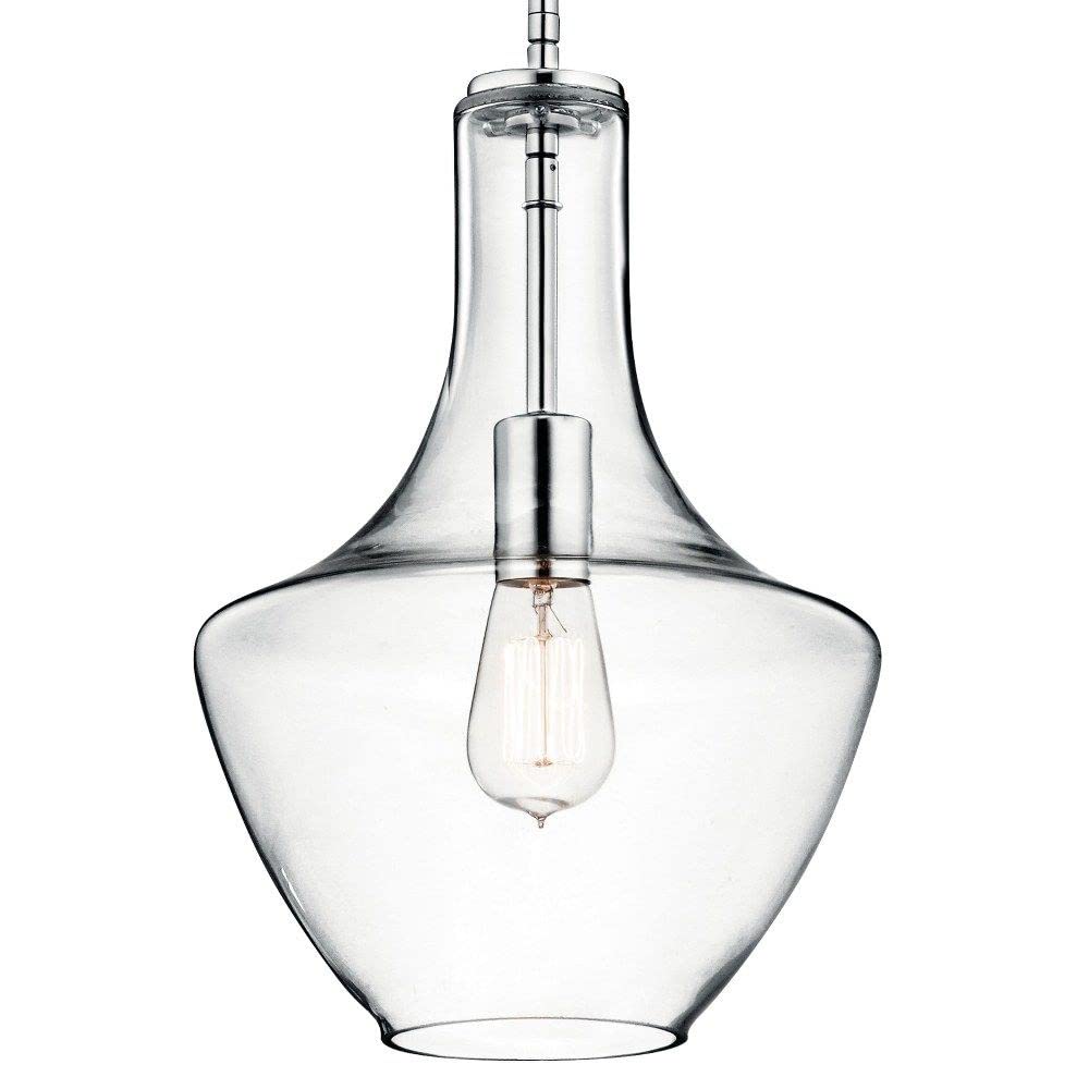 1 Light Contemporary Large Bell Shade Pendant Light Fixture with Clear Glass in Olde Bronze Finish - Perfect for Dining Room, Kitchen Island or Entryway Lighting