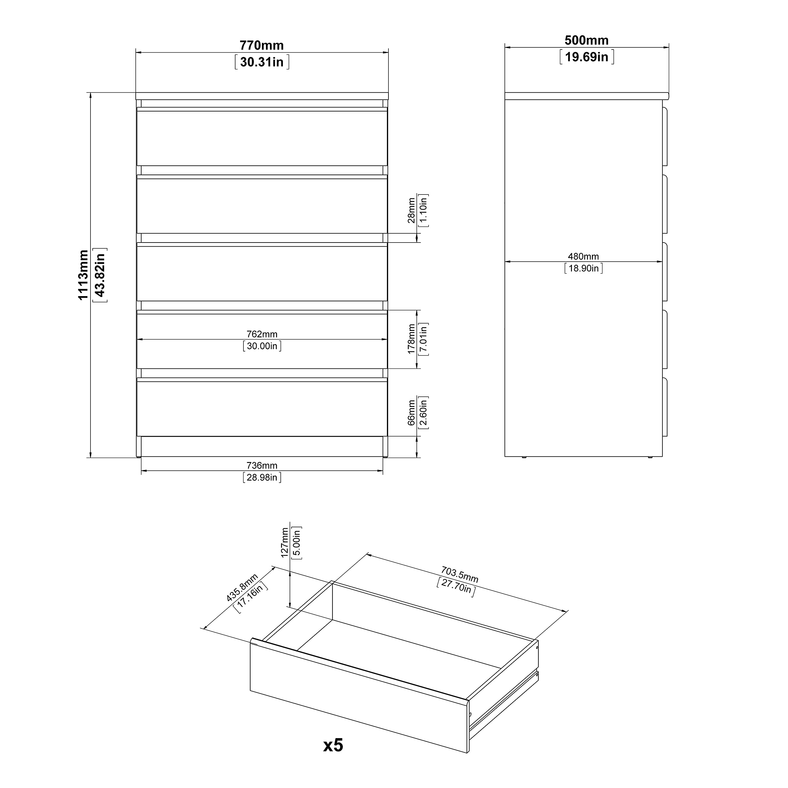 Tvilum Scottsdale 5-Drawer Chest Dresser in Coffee Brown - Modern Bedroom Storage Solution for Clothes, Linens & Accessories
