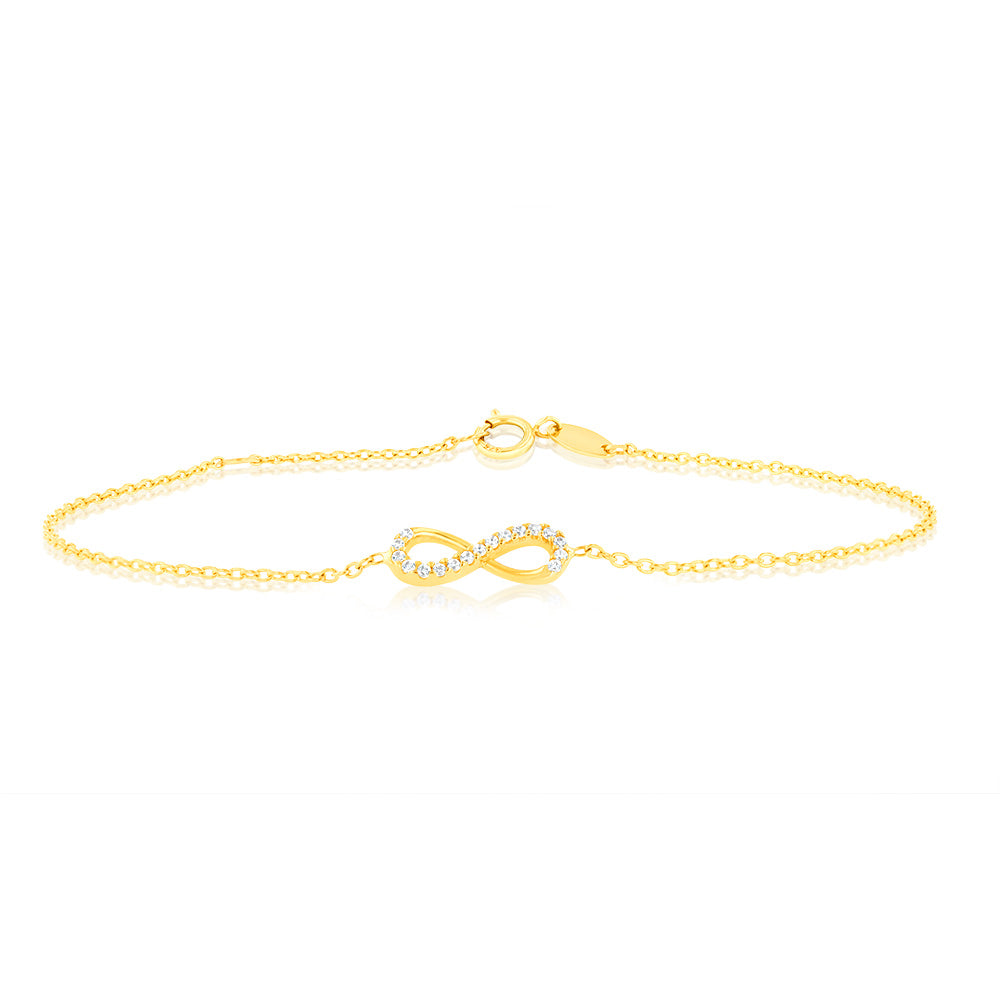9ct Yellow Gold 19.10cm Zirconia Infinity Bracelet for Women - Elegant Cubic Zirconia Jewelry Gift for Anniversary, Birthday & Special Occasions