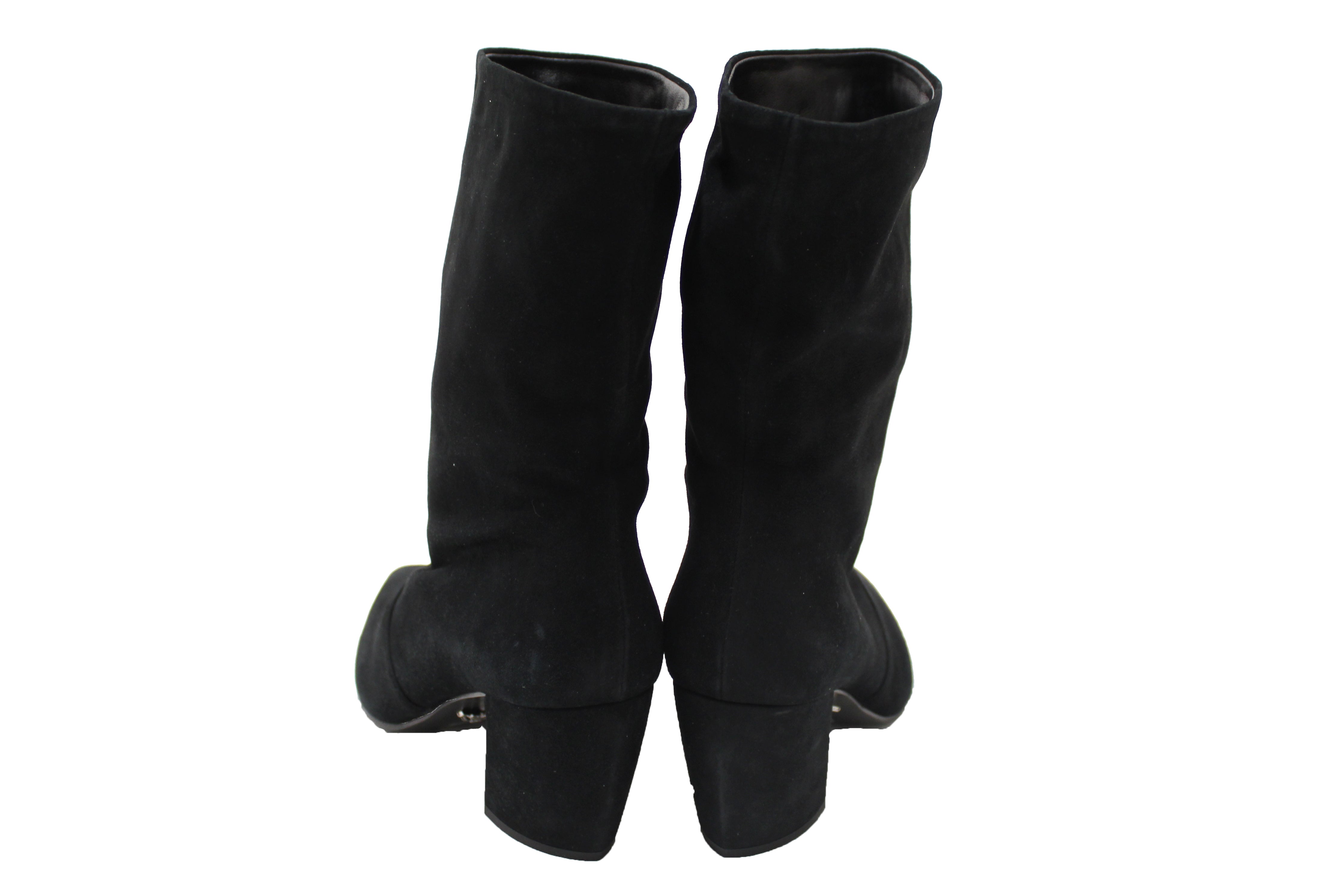 Authentic Prada Black Suede Leather Boots Women's Size 37 - Luxury Fashion Ankle Boots for Office, Party & Winter Outfits