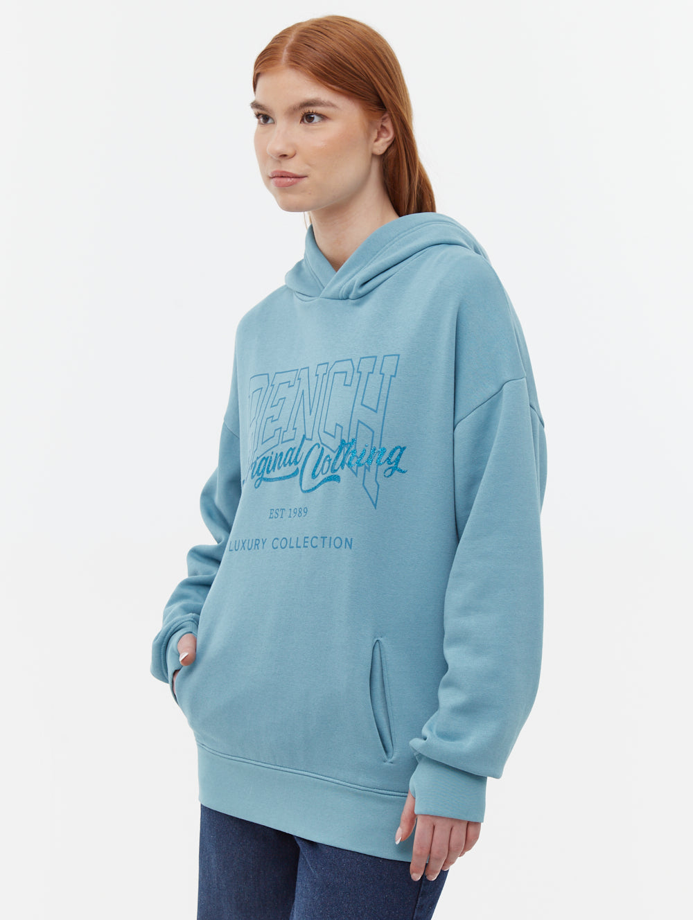 Theda Athletic Logo Oversize Hoodie - Women's Comfortable Fleece Pullover Sweatshirt for Casual Wear, Gym & Lounge
