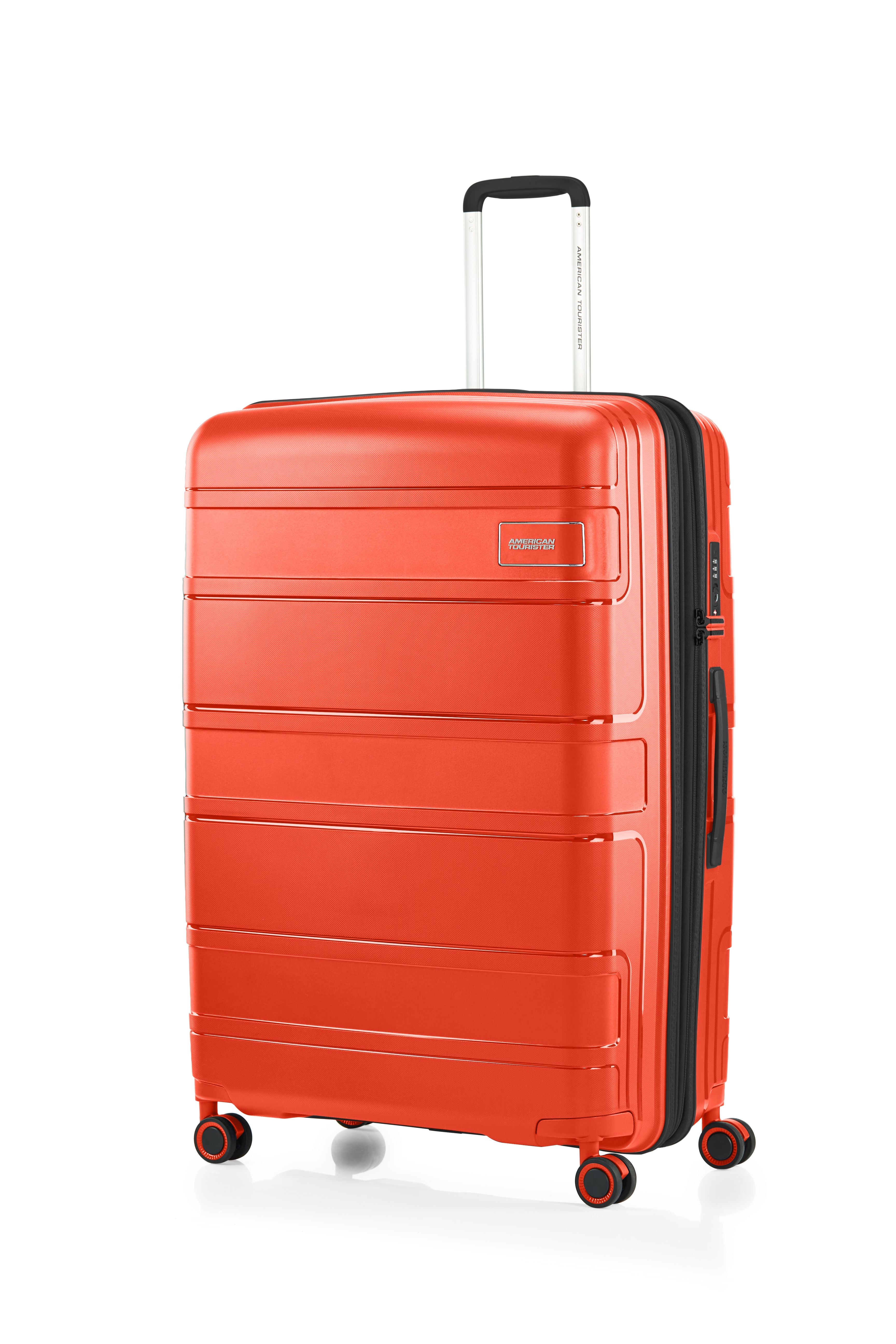 American Tourister Light Max 82cm Large Spinner Suitcase - Flame Orange Luggage for Travel, Business Trips & Vacations | Durable Hardshell Spinner Bag with 360° Wheels